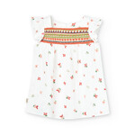 Boboli BOBOLI - Shortsleeve dress in cotton muslin with embroideries and small flower print