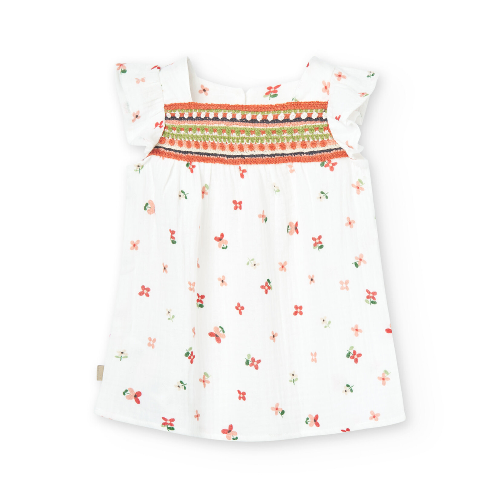 Boboli BOBOLI - Robe en mousseline de coton blanche avec broderies et petites fleurs