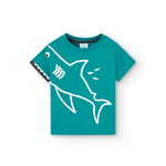 Boboli BOBOLI - Shortsleeve turquoise t-shirt with white shark appliqué