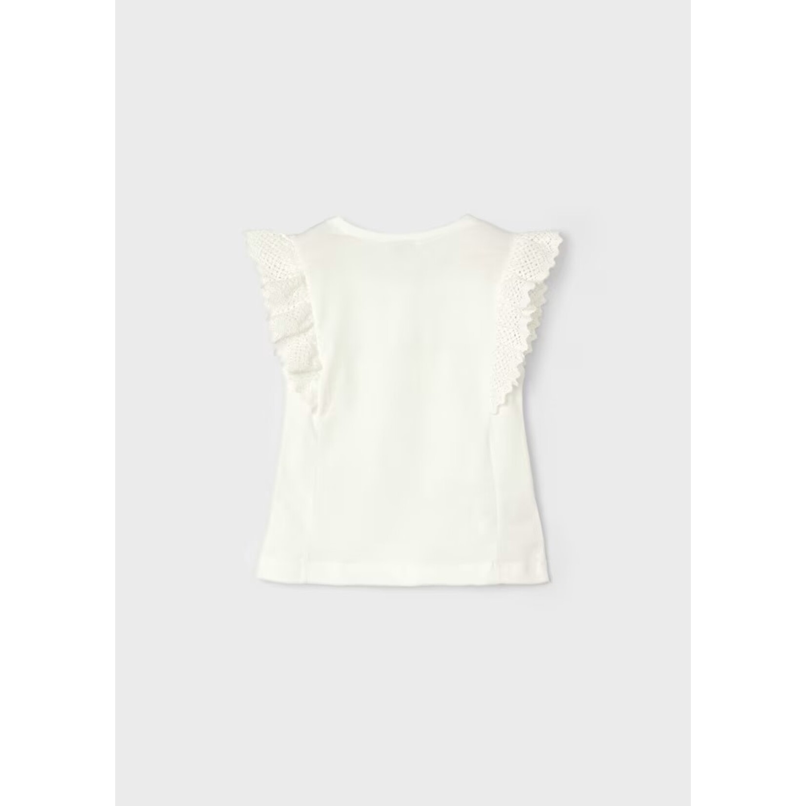 Mayoral MAYORAL - White Sleeveless T-Shirt with Crochet Lace on the Shoulders