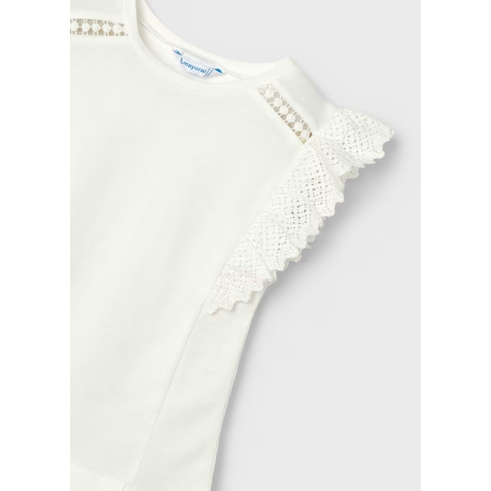 Mayoral MAYORAL - White Sleeveless T-Shirt with Crochet Lace on the Shoulders