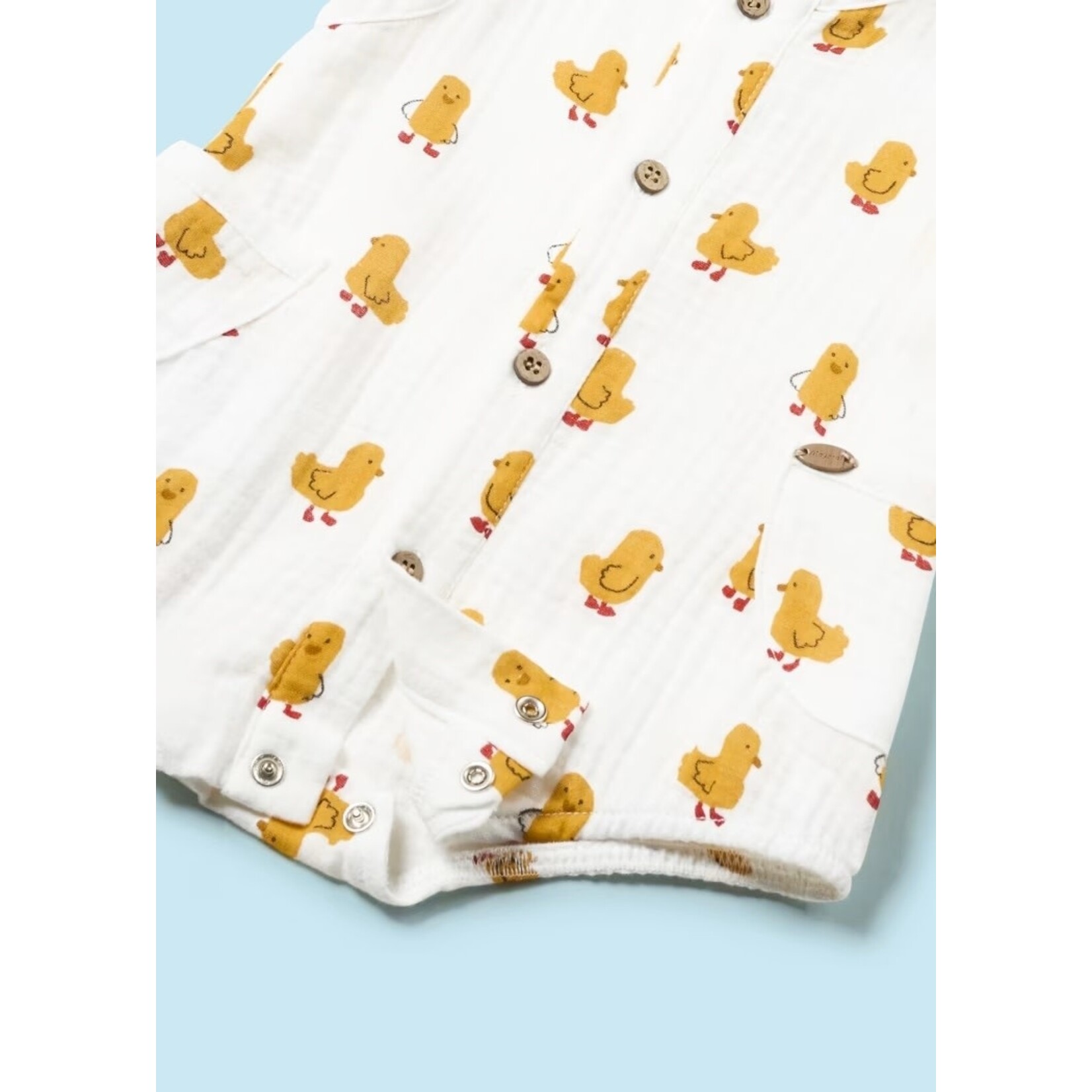 Mayoral MAYORAL - White Muslin Romper with Duckling Print and Matching Yellow Hat