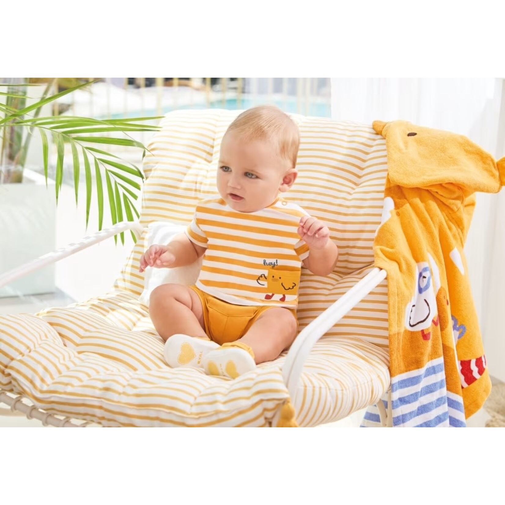 Mayoral MAYORAL - Two-piece Set - Yellow Striped T-Shirt with Duckling Pocket and Yellow Shorts