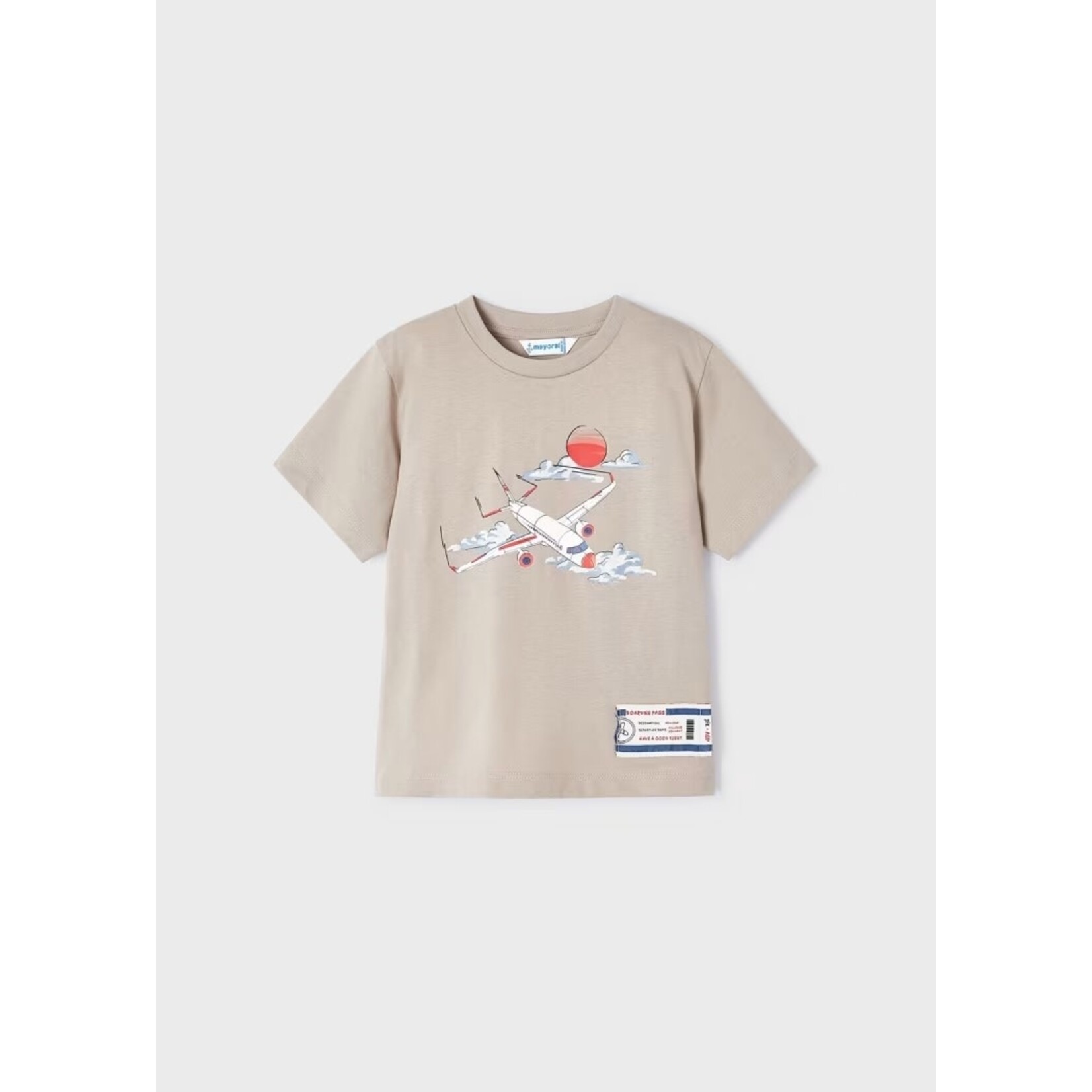Mayoral MAYORAL - Beige Short Sleeve T-Shirt with Airplane Print