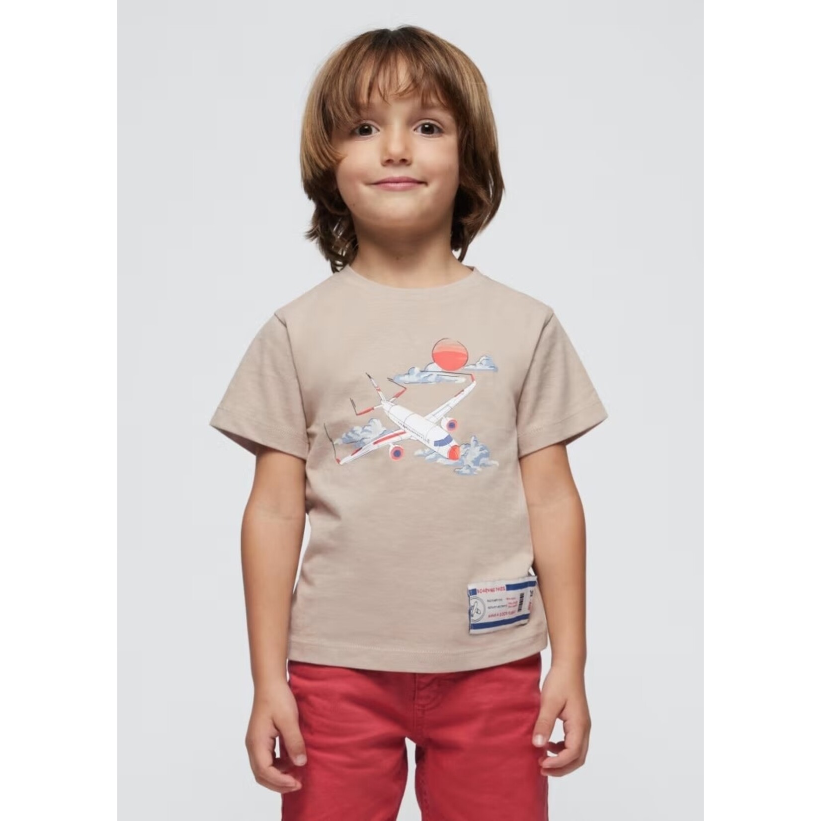 Mayoral MAYORAL - Beige Short Sleeve T-Shirt with Airplane Print