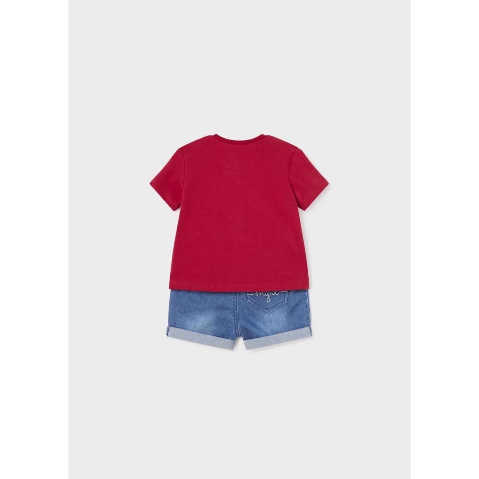 Mayoral MAYORAL - Two-Piece Set - Red T-Shirt with Sea Bird Print and Soft Denim Shorts