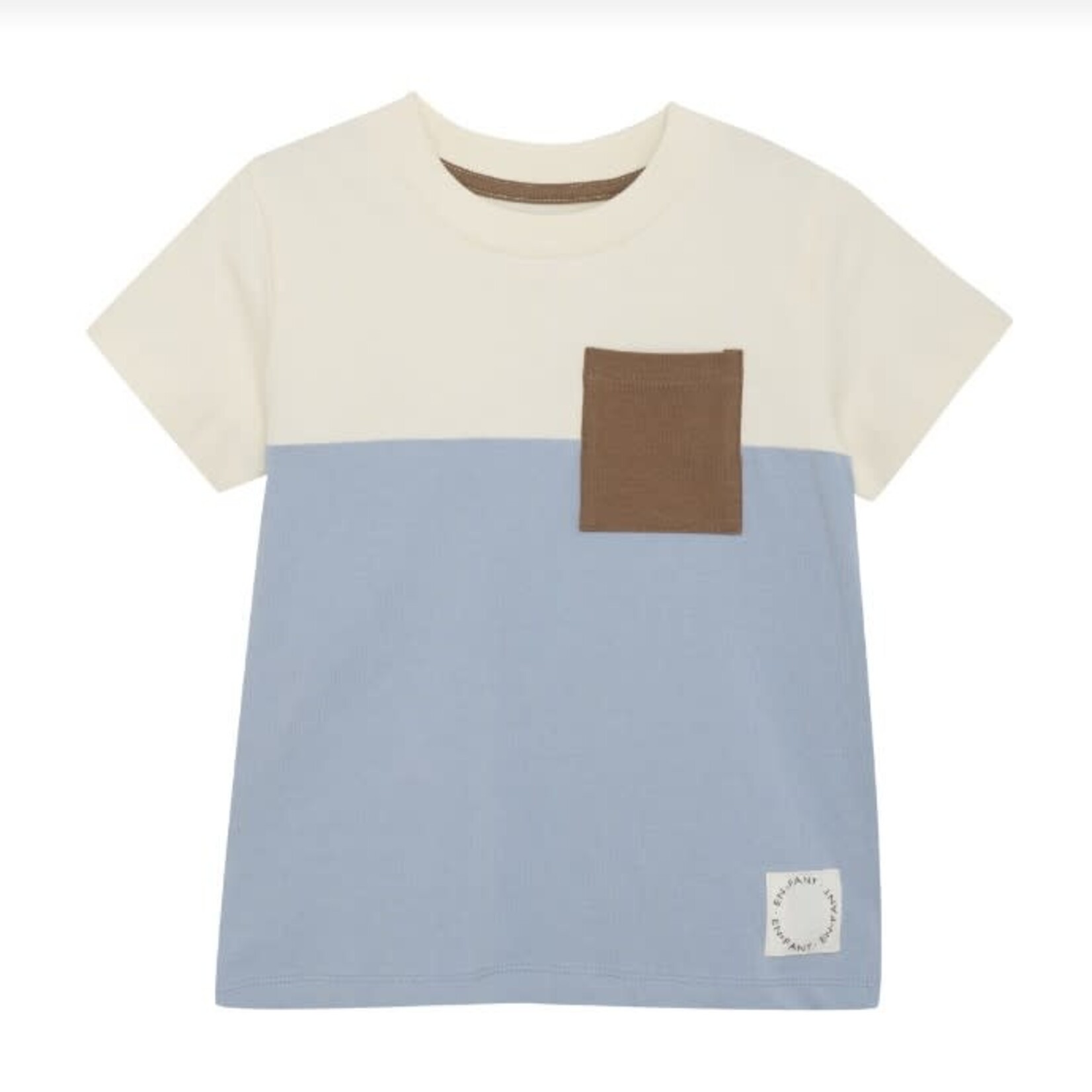 Enfant ENFANT - Shortsleeve colour block t-shirt white and blue with brown pocket