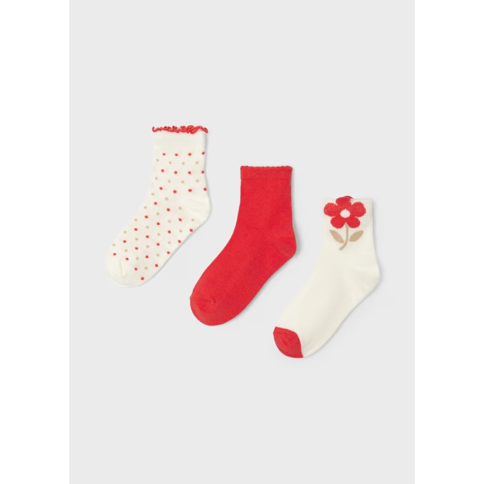 Mayoral MAYORAL - Pack of 3 Pairs of Socks 'Red, Cream, Flower'