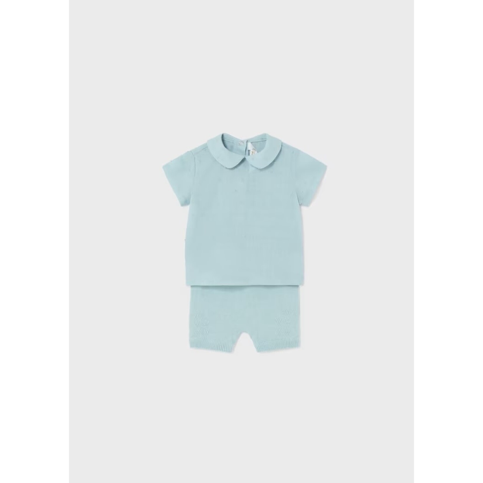 Mayoral MAYORAL - Two-Piece Set - Light Blue Short Sleeve Blouse and Fine Knit Shorts