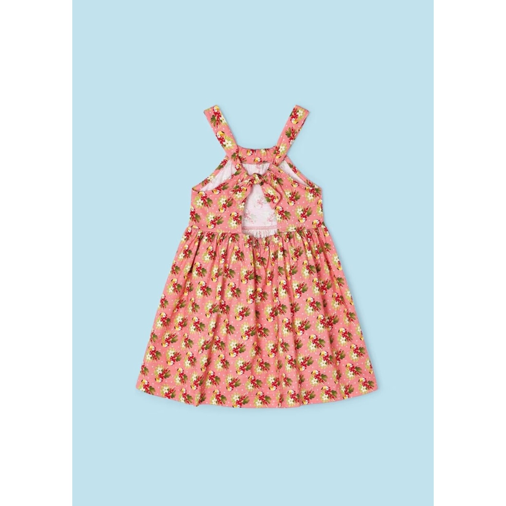 Mayoral MAYORAL - Coral sleeveless dress with allover flamingo print
