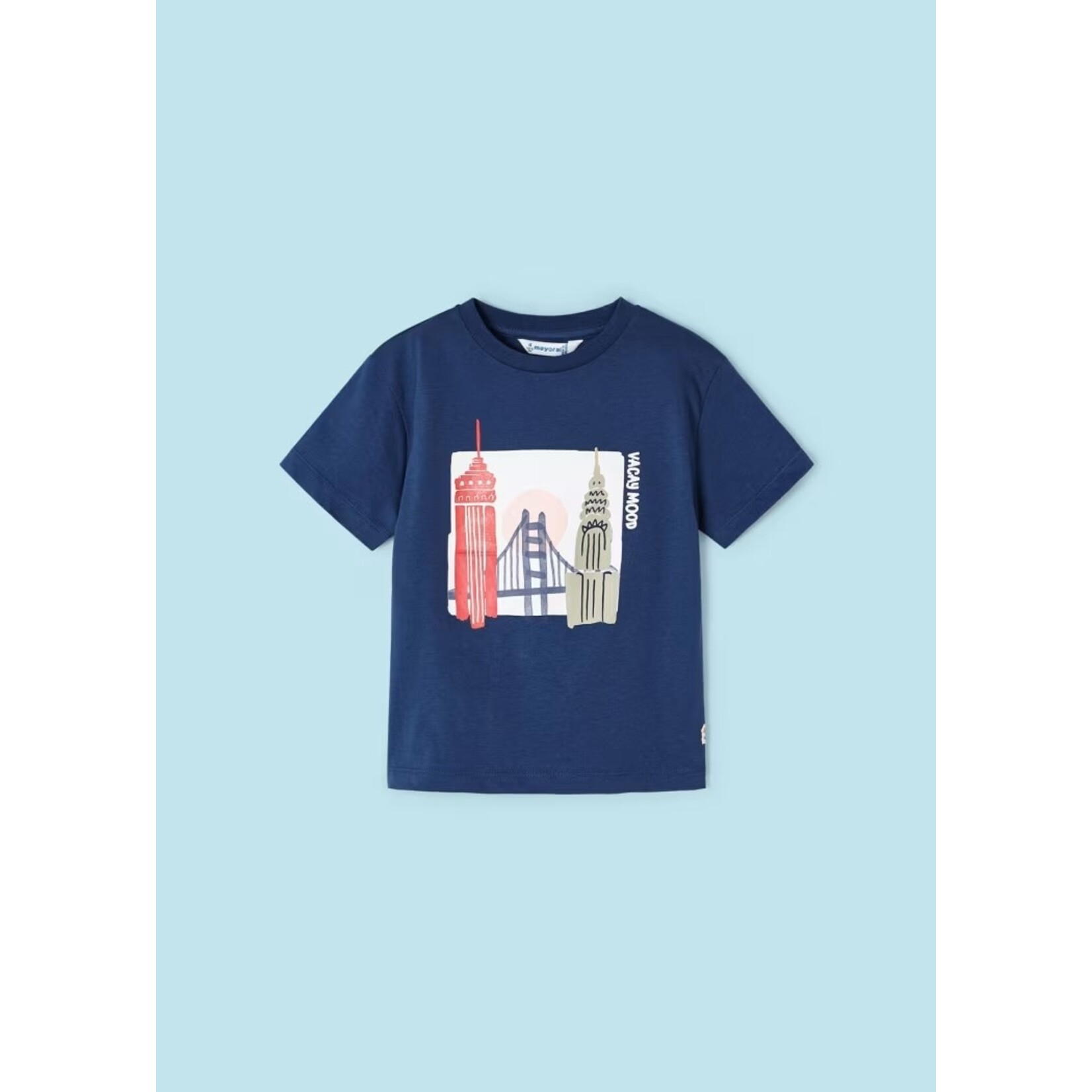 Mayoral MAYORAL - Navy Short-Sleeved T-Shirt with Popular Landmark Print 'Vacay Mood'