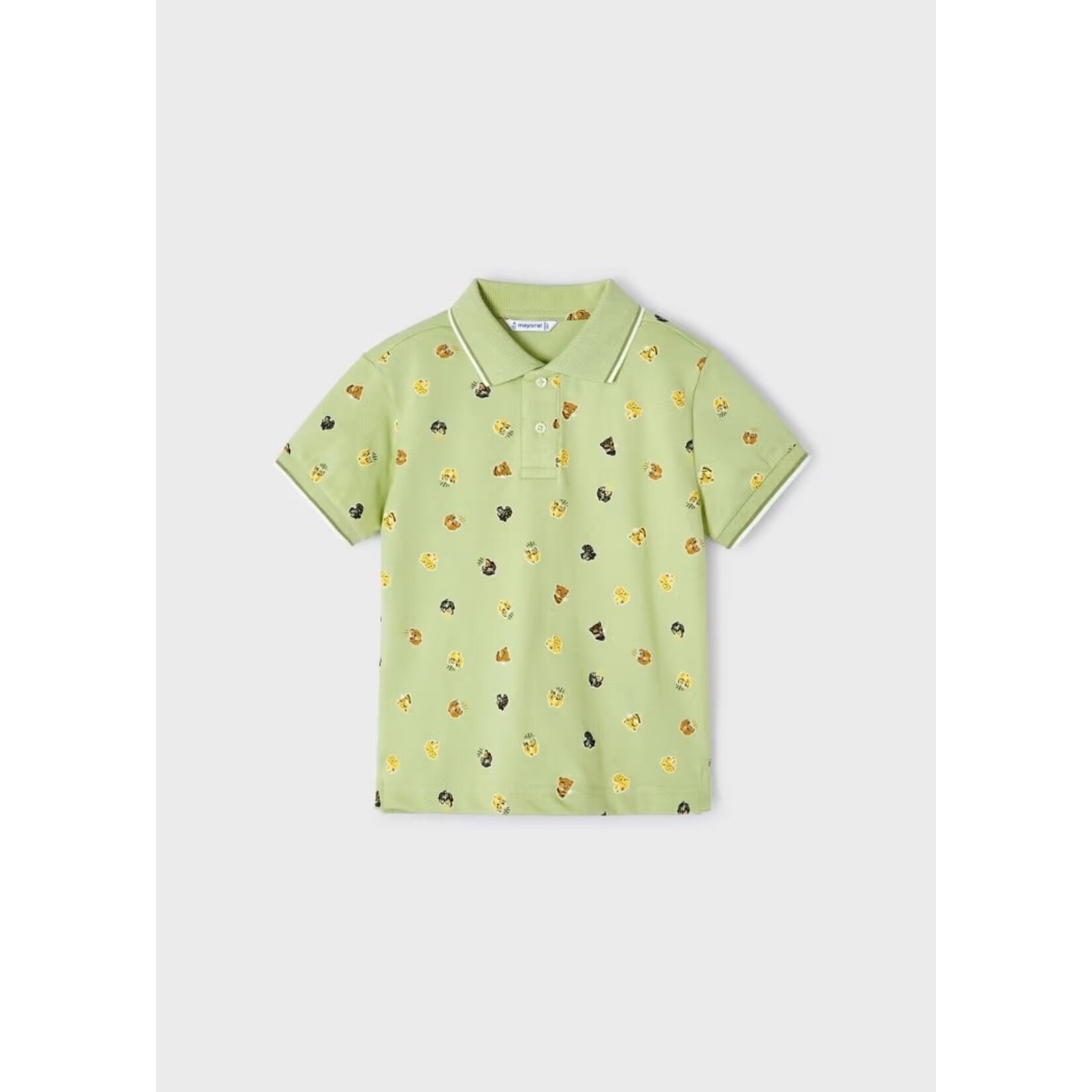 Mayoral MAYORAL - Pale Green Polo Shirt with All-Over Panther Print
