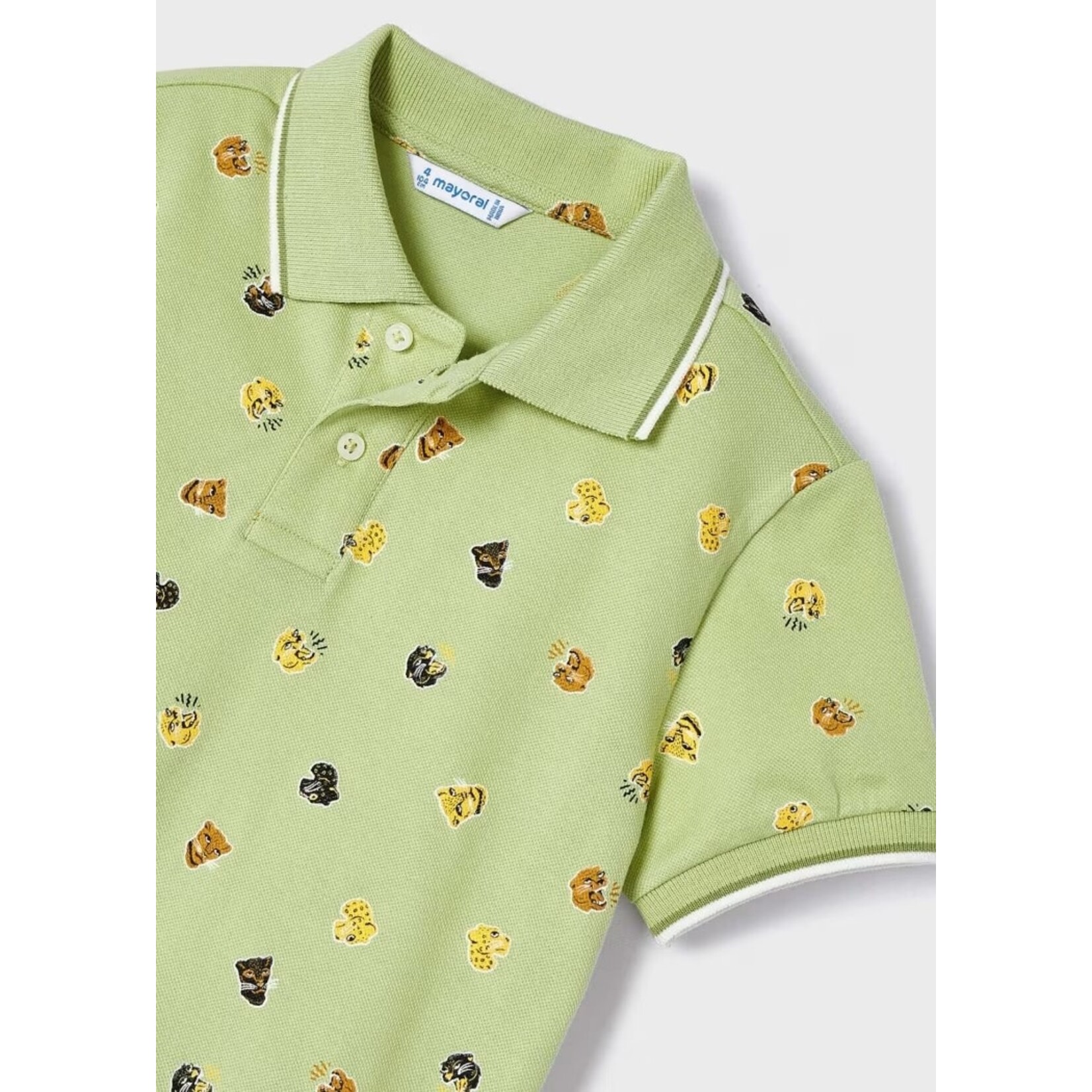 Mayoral MAYORAL - Pale Green Polo Shirt with All-Over Panther Print