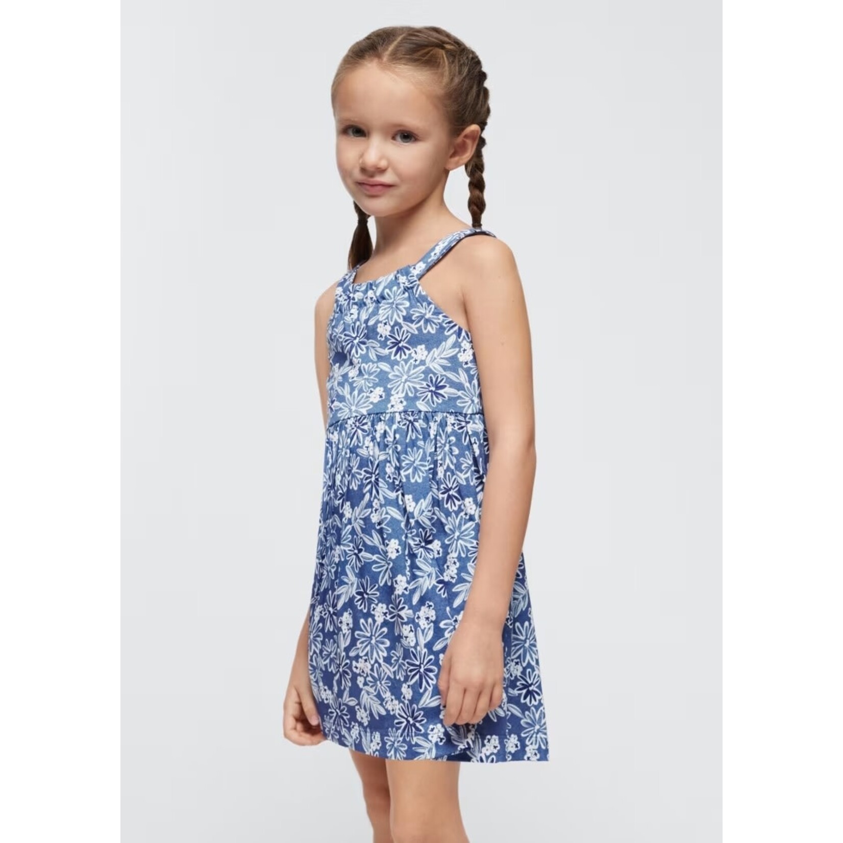 Mayoral MAYORAL - Blue sleeveless dress with allover white flower print
