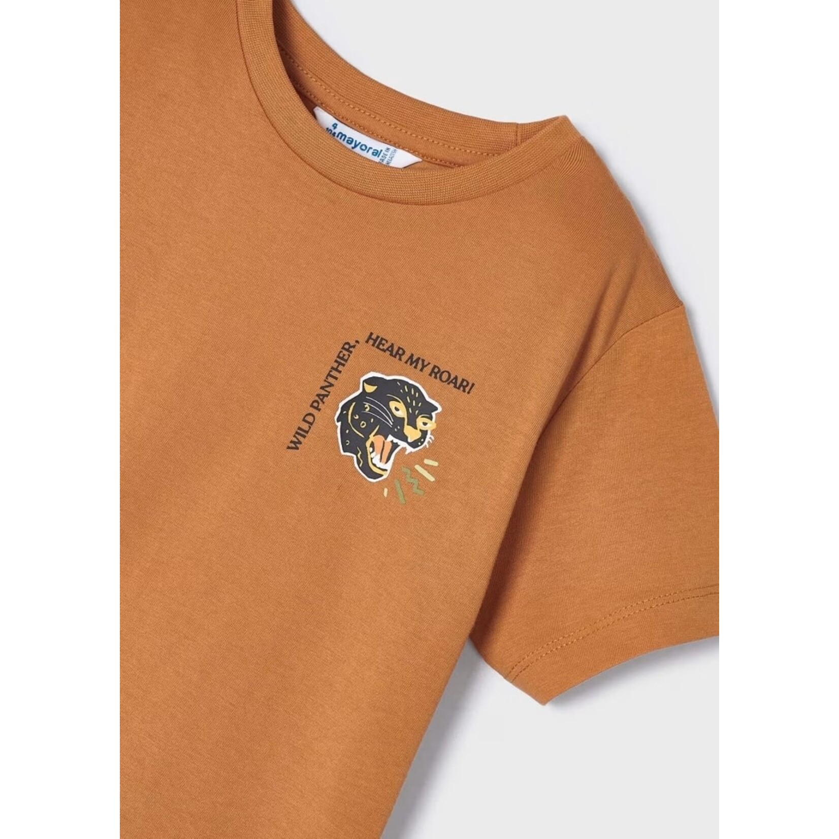 Mayoral MAYORAL - Caramel Short Sleeve T-Shirt with Panther Print 'Wild Panther, Hear my Roar'