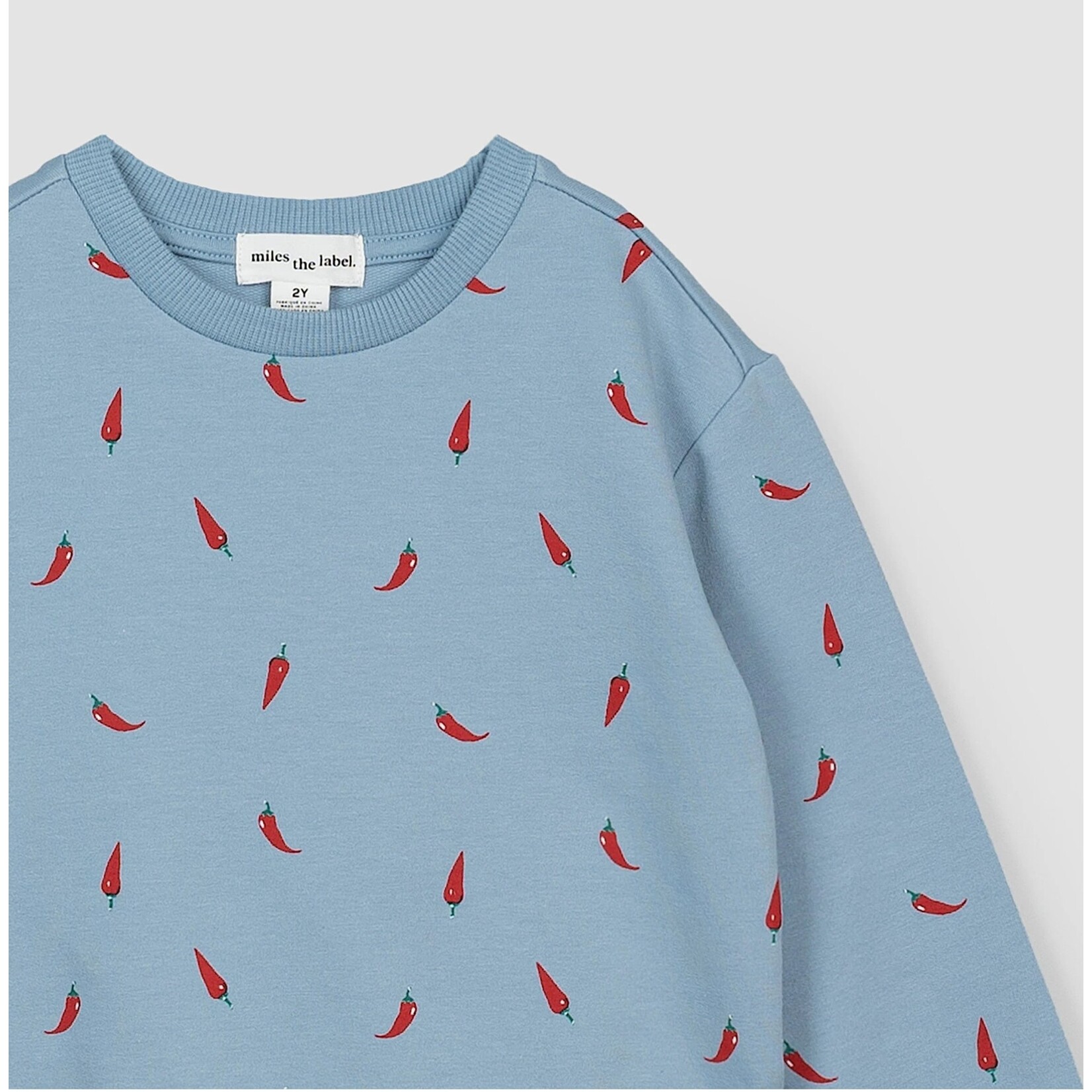 Miles the label MILES THE LABEL - Longsleeve light blue sweater with allover red pepper print