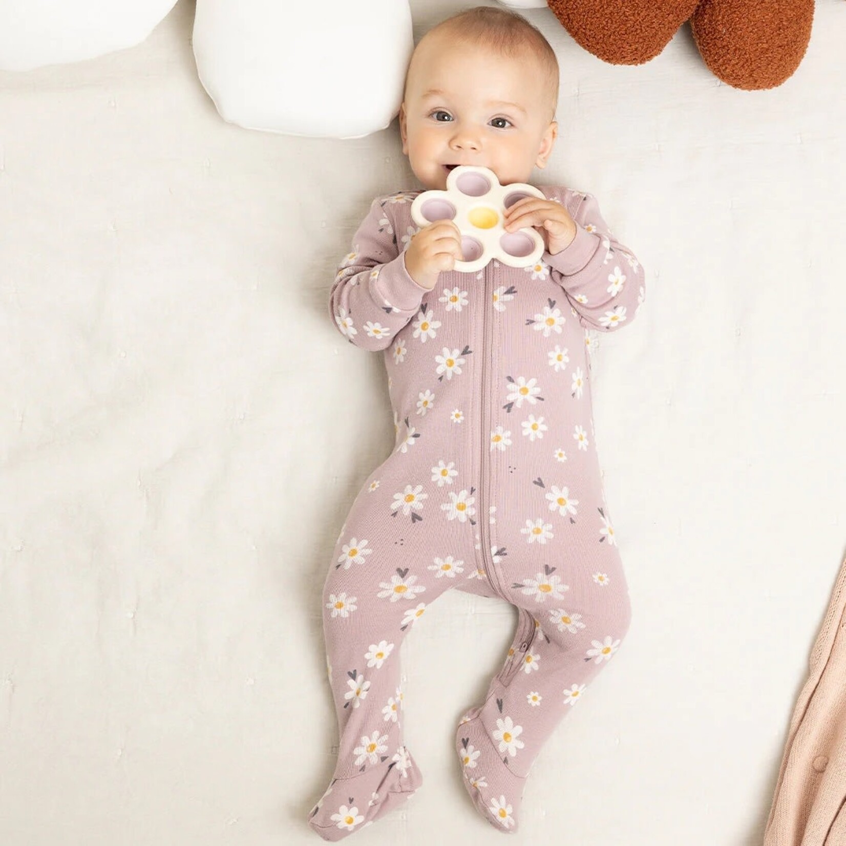 Petit Lem PETIT LEM - Pyjama de bébé rose imprimé de marguerites