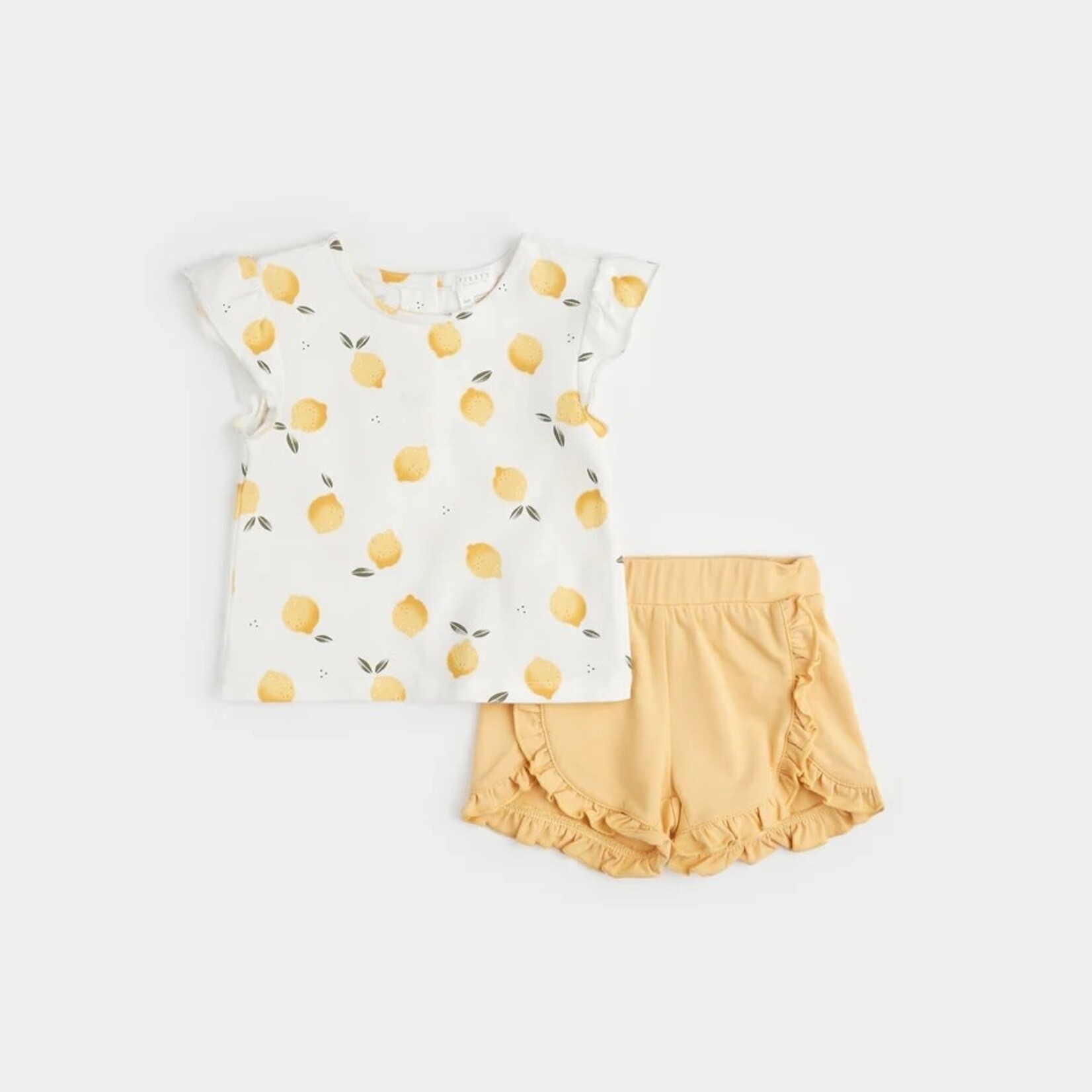 Petit Lem PETIT LEM - Ensemble deux pièces t-shirt à manches courtes imprimé de citron et son short à volants jaune