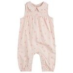 Petit Lem PETIT LEM - Pale pink cotton and linen jumpsuit with dark pink and white flower print