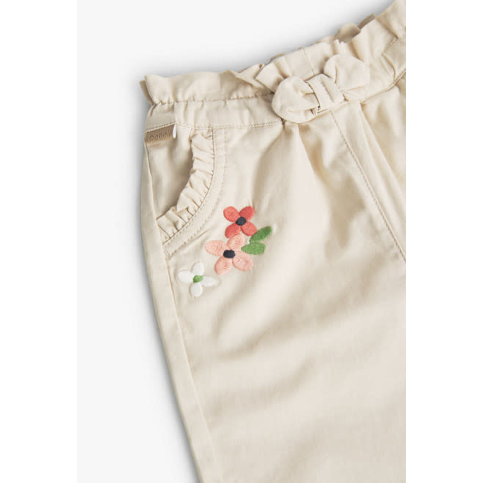 Boboli BOBOLI -  Beige Pants with Gathered Waist and Flower Embroidery