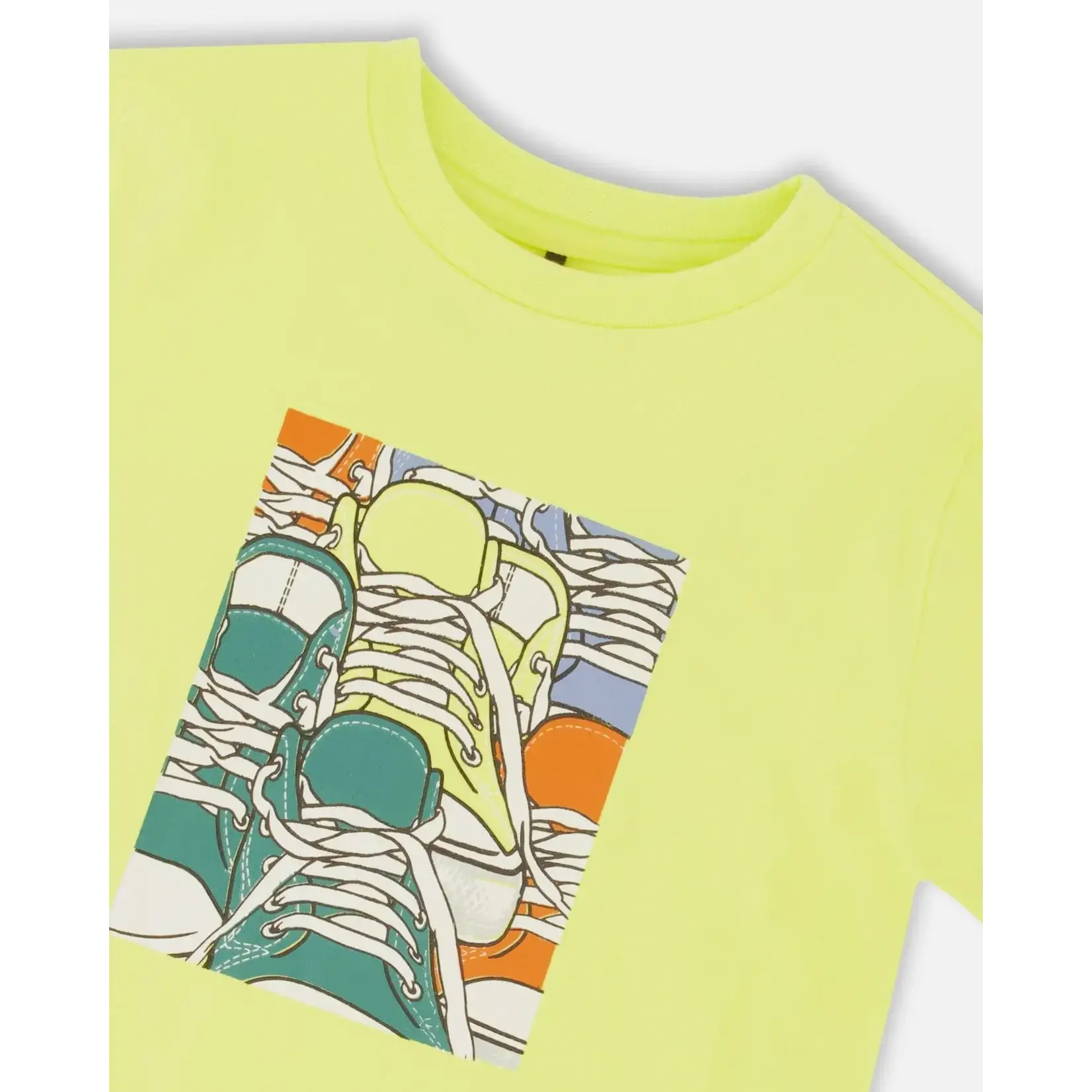 Deux par Deux DEUX PAR DEUX-Organic Cotton T-Shirt With Sneaker Print Lime