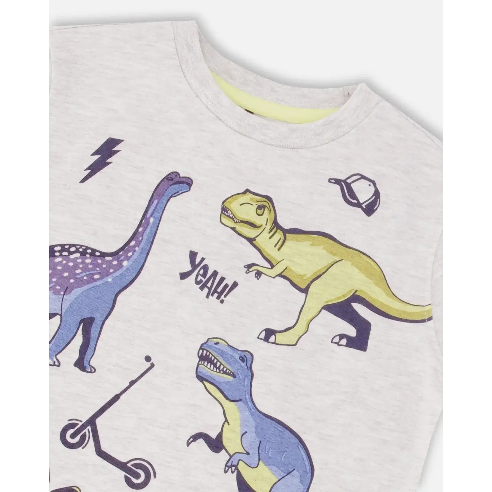 Deux par Deux DEUX PAR DEUX - T-Shirt Gris Mixte Avec Imprimé De Dinosaures En Coton Biologique