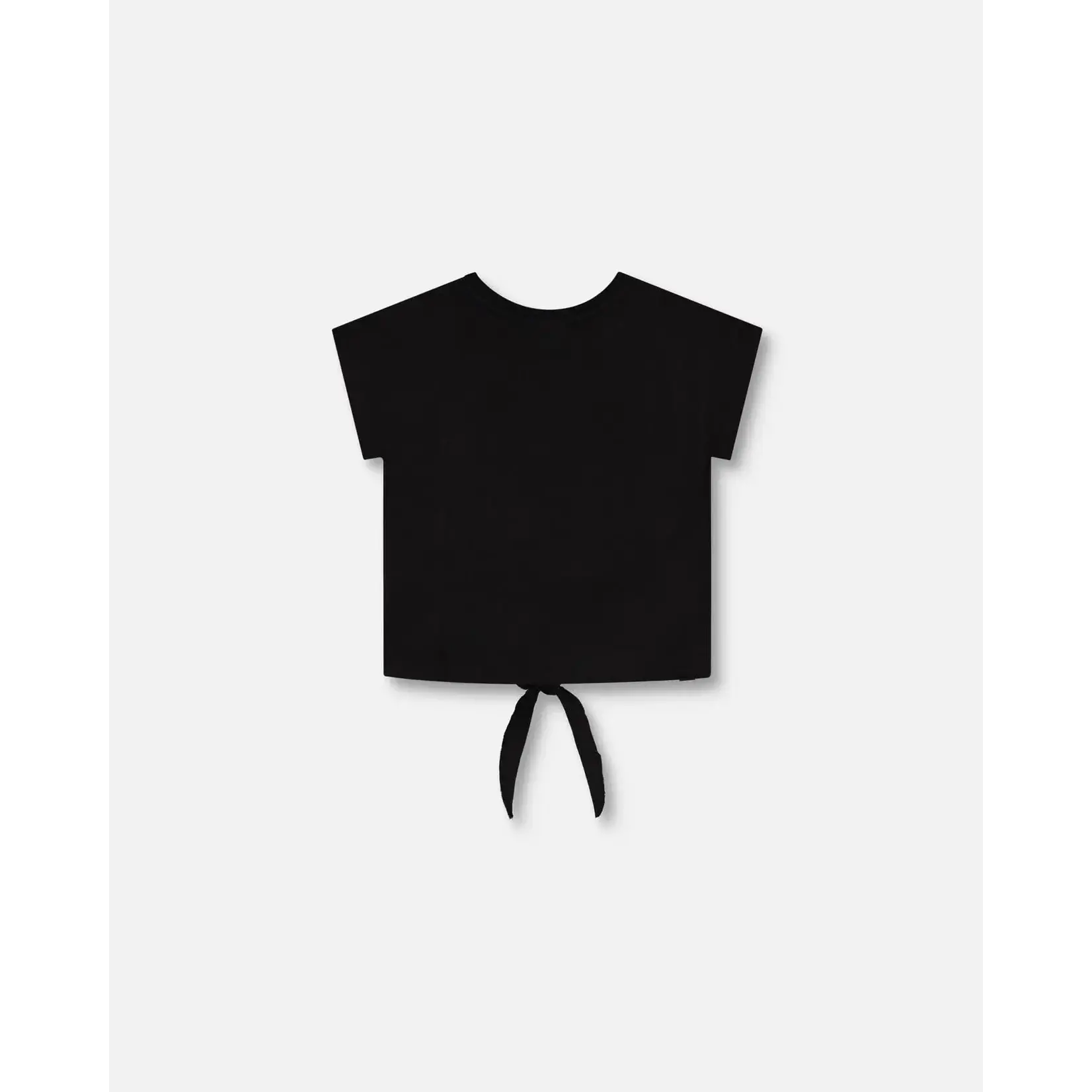 Deux par Deux DEUX PAR DEUX - Black Organic Cotton T-Shirt with Knot and Heart Appliqué 'Paparazzi Girls'