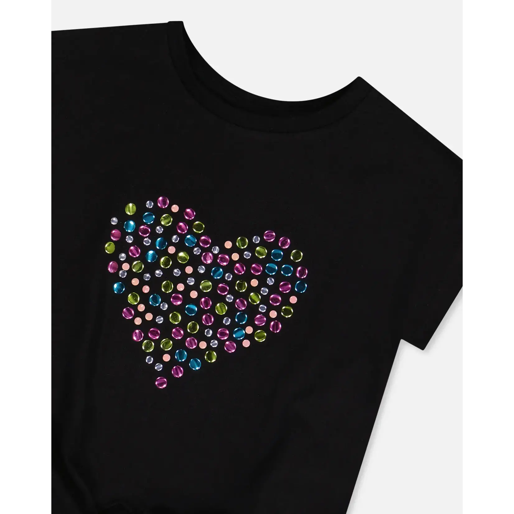 Deux par Deux DEUX PAR DEUX - Black Organic Cotton T-Shirt with Knot and Heart Appliqué 'Paparazzi Girls'