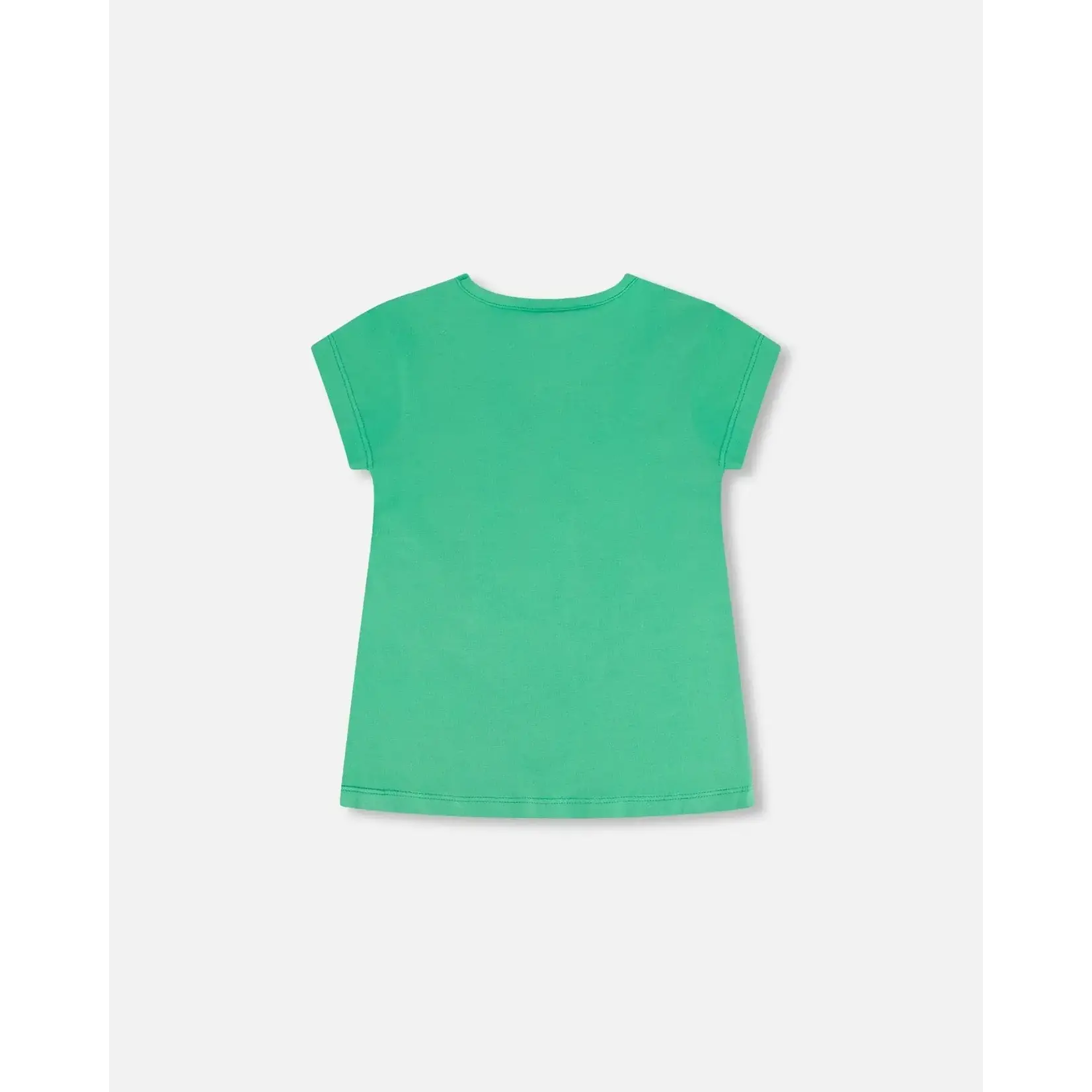 Deux par Deux DEUX PAR DEUX - Spring Green T-Shirt with Sequin Pocket and Print 'Dancing Butterflies'