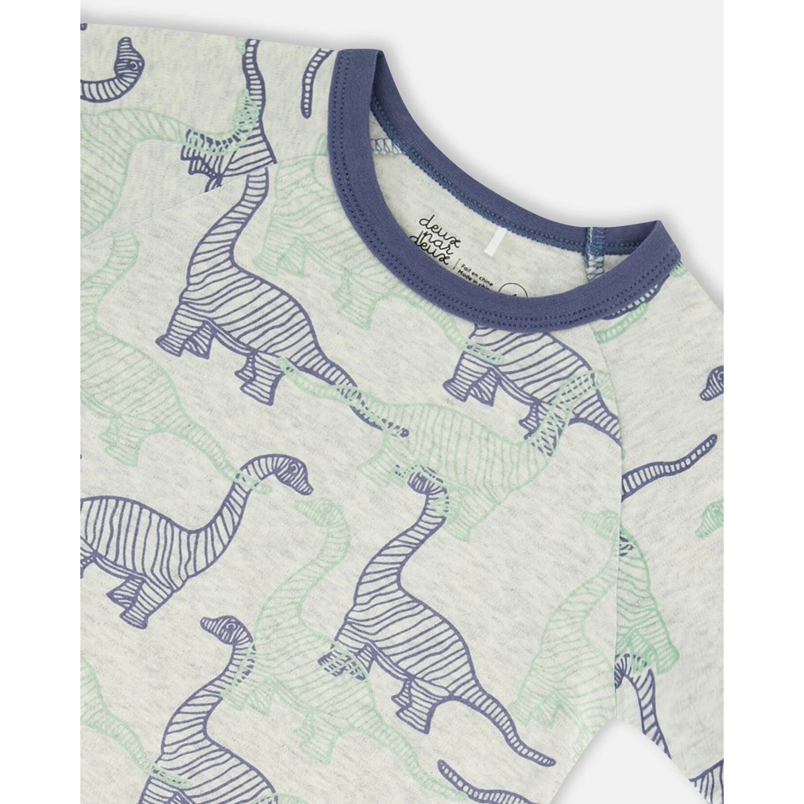 Deux par Deux DEUX PAR DEUX - Ensemble pyjama court (2 pcs.) en coton bio gris chiné avec imprimé de dinosaures à rayures