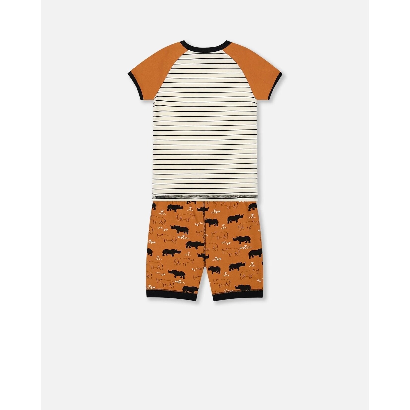 Deux par Deux DEUX PAR DEUX - Organic Cotton Short Pyjama Set (2 pcs.) in Caramel with Rhinoceros Print
