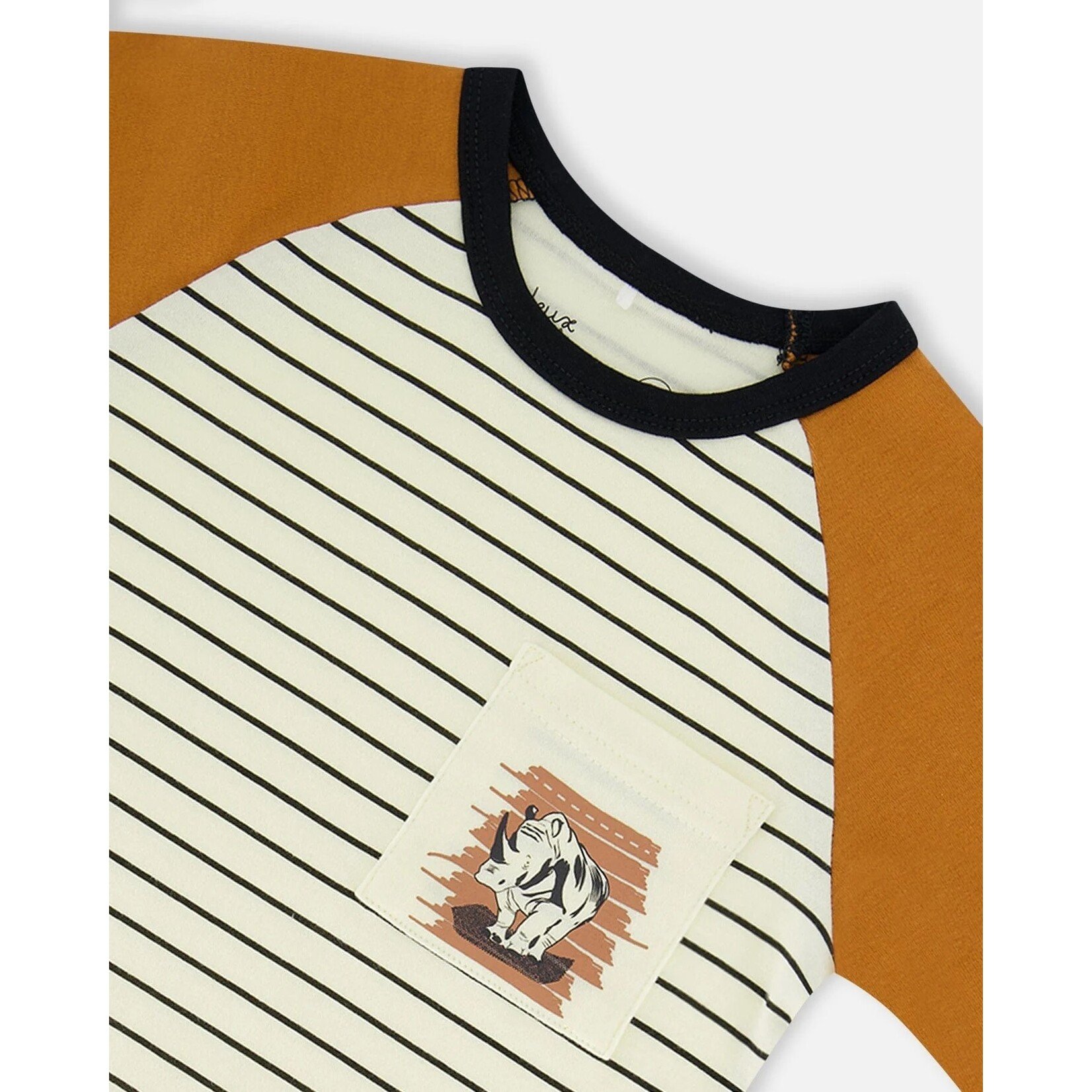 Deux par Deux DEUX PAR DEUX - Organic Cotton Short Pyjama Set (2 pcs.) in Caramel with Rhinoceros Print