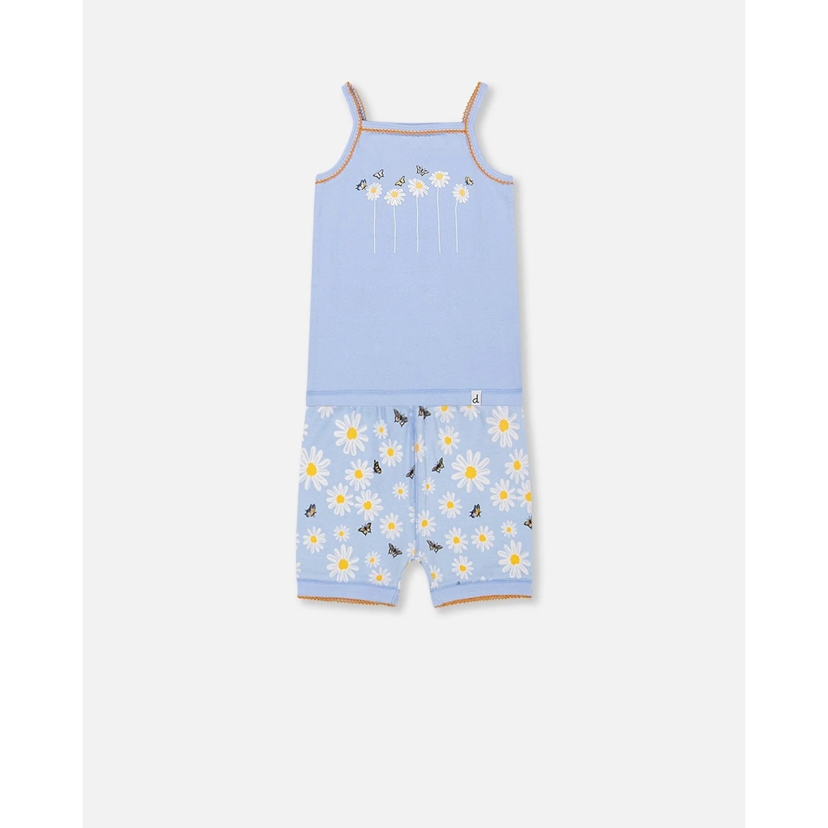 Deux par Deux DEUX PAR DEUX - Organic Cotton Short Pyjama Set (2 pcs.) in Baby Blue with Daisy Print
