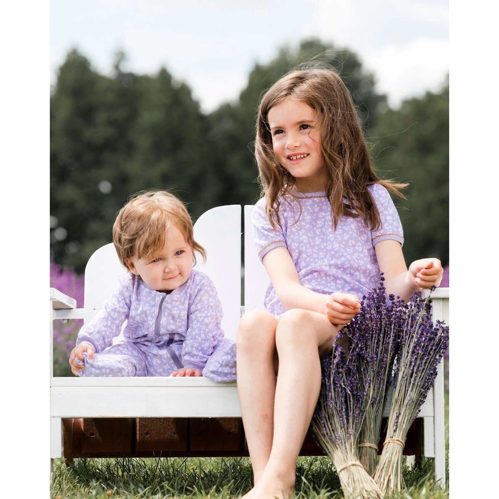 Deux par Deux DEUX PAR DEUX - Organic Cotton Baby Pyjamas in Lilac with Little Flower Print