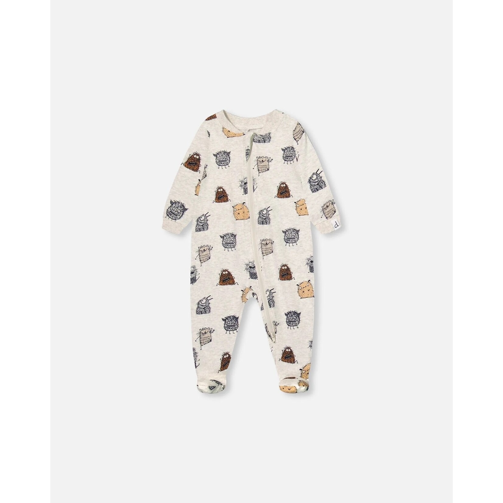 Deux par Deux DEUX PAR DEUX - Pyjama de bébé en coton bio gris chiné avec imprimé de petits monstres