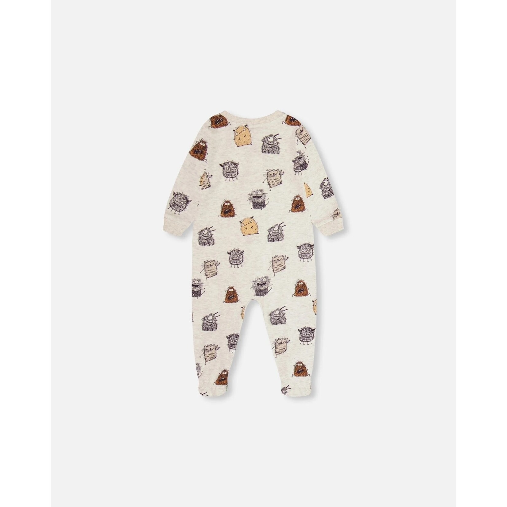 Deux par Deux DEUX PAR DEUX - Organic Cotton Baby Pyjamas in Heather Grey with Little Monster Print