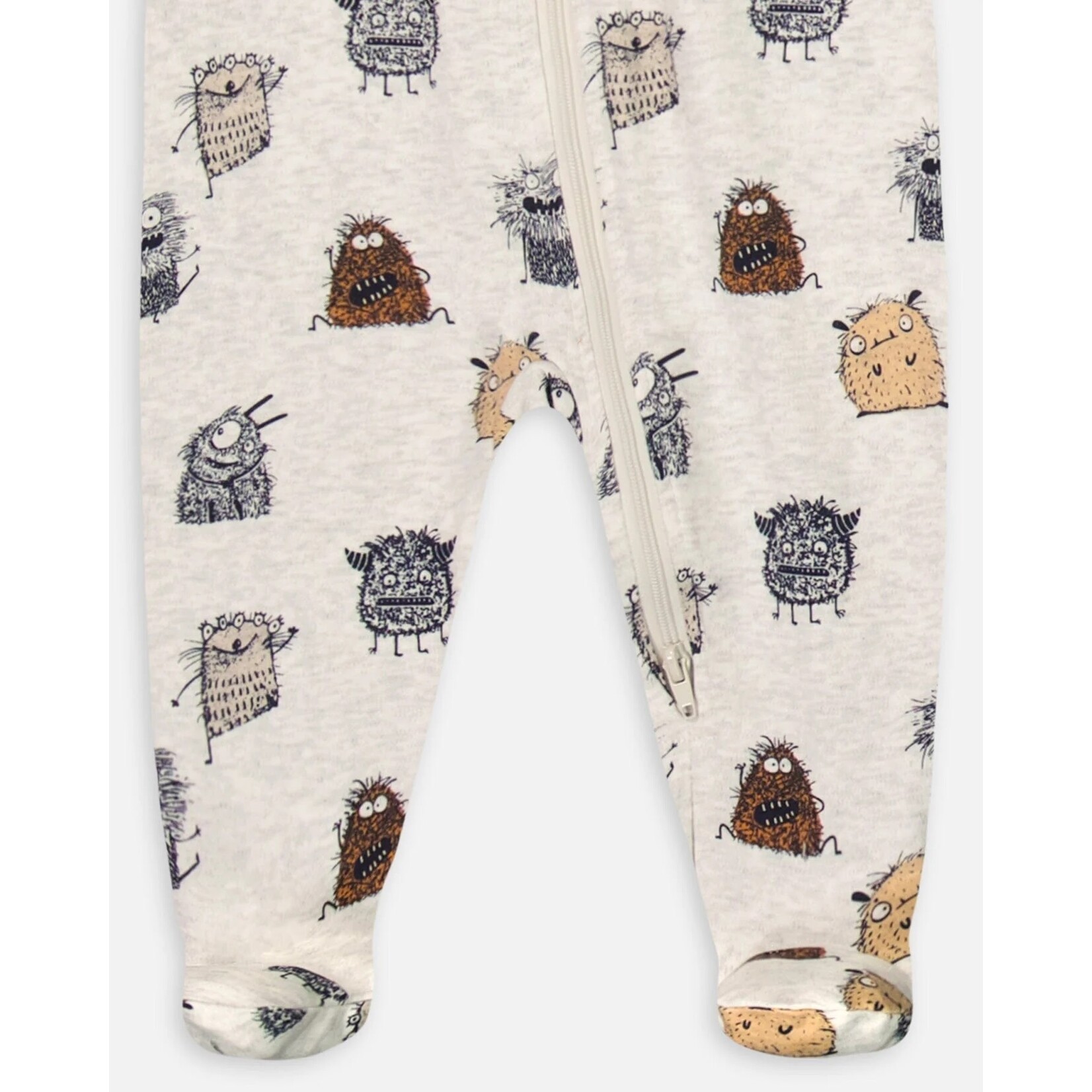 Deux par Deux DEUX PAR DEUX - Organic Cotton Baby Pyjamas in Heather Grey with Little Monster Print