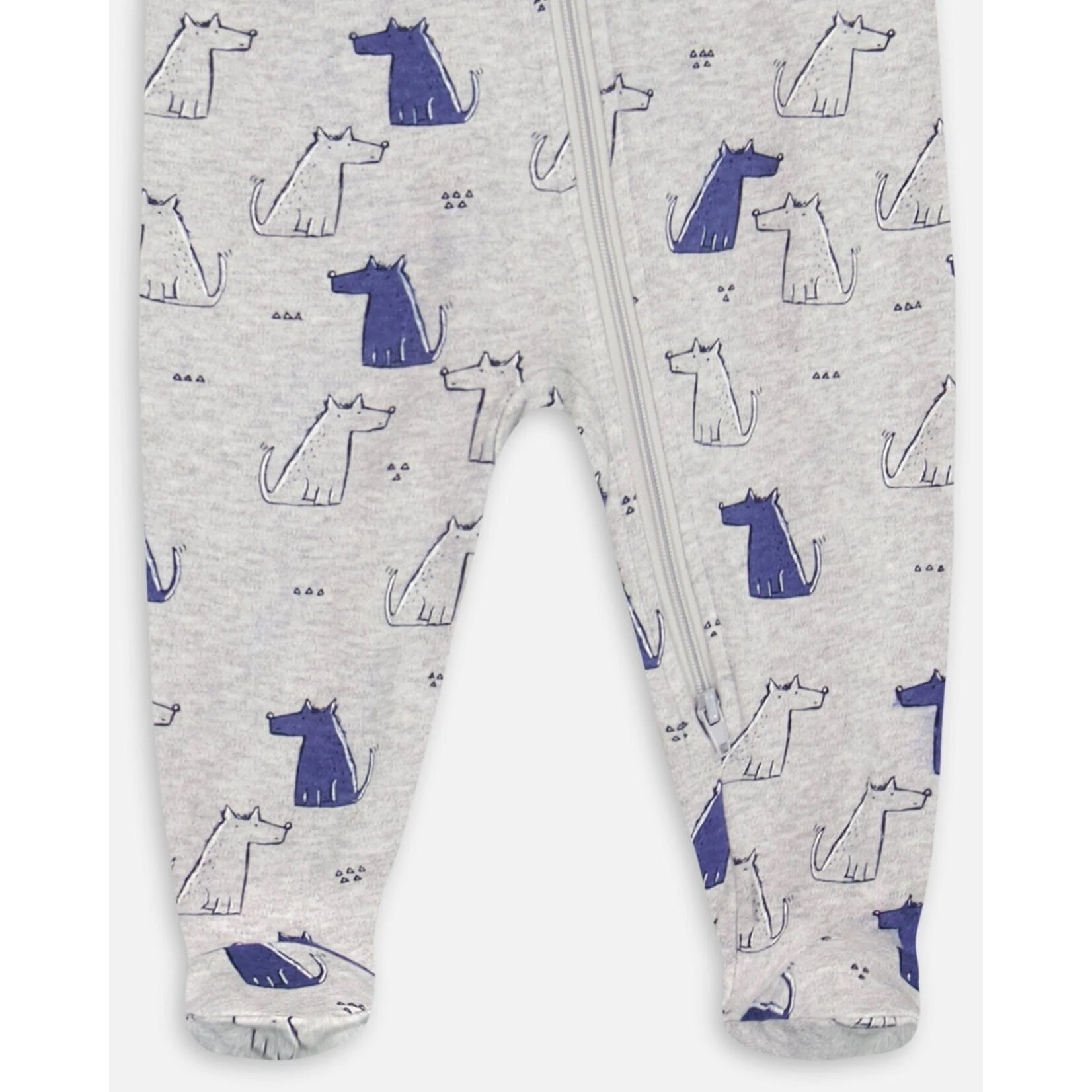 Deux par Deux DEUX PAR DEUX - Organic Cotton Baby Pyjamas in Heather Grey with Dog Print