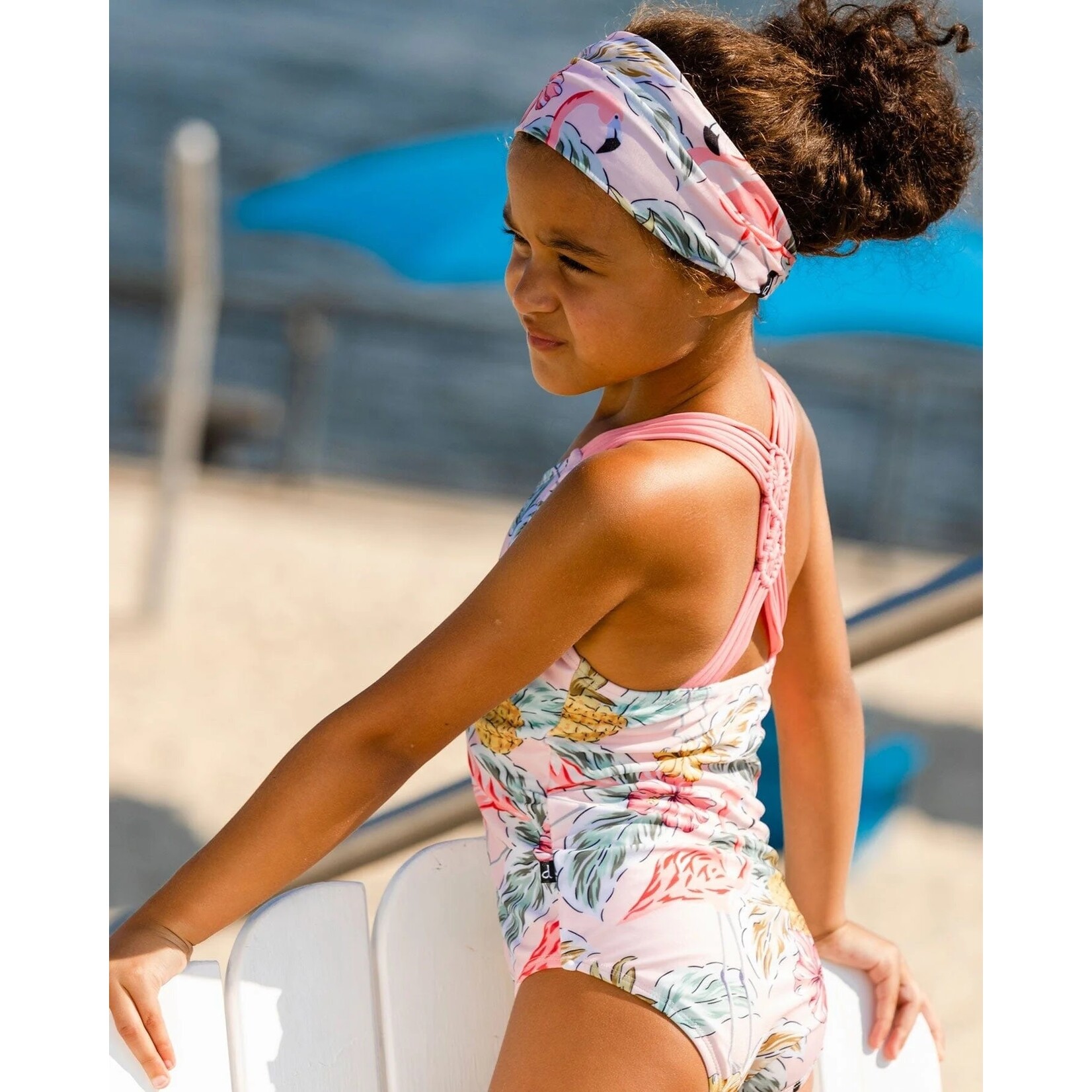 Deux par Deux DEUX PAR DEUX - Braided Back One-Piece Swimsuit with Flamingo and Pineapple Print UPF50+