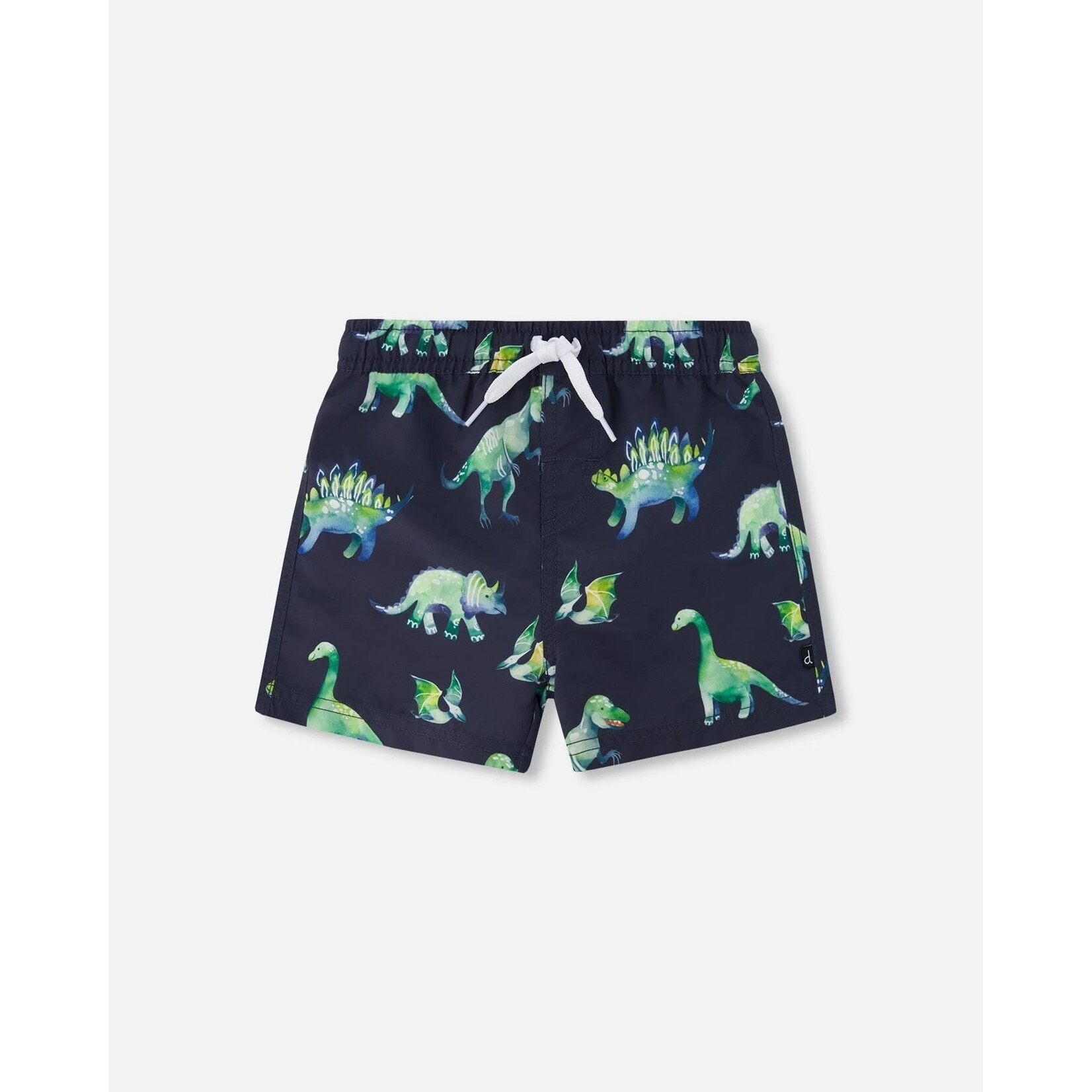 Deux par Deux DEUX PAR DEUX - Dark Grey Swim Shorts with Watercolor Dinosaur Print UPF50+