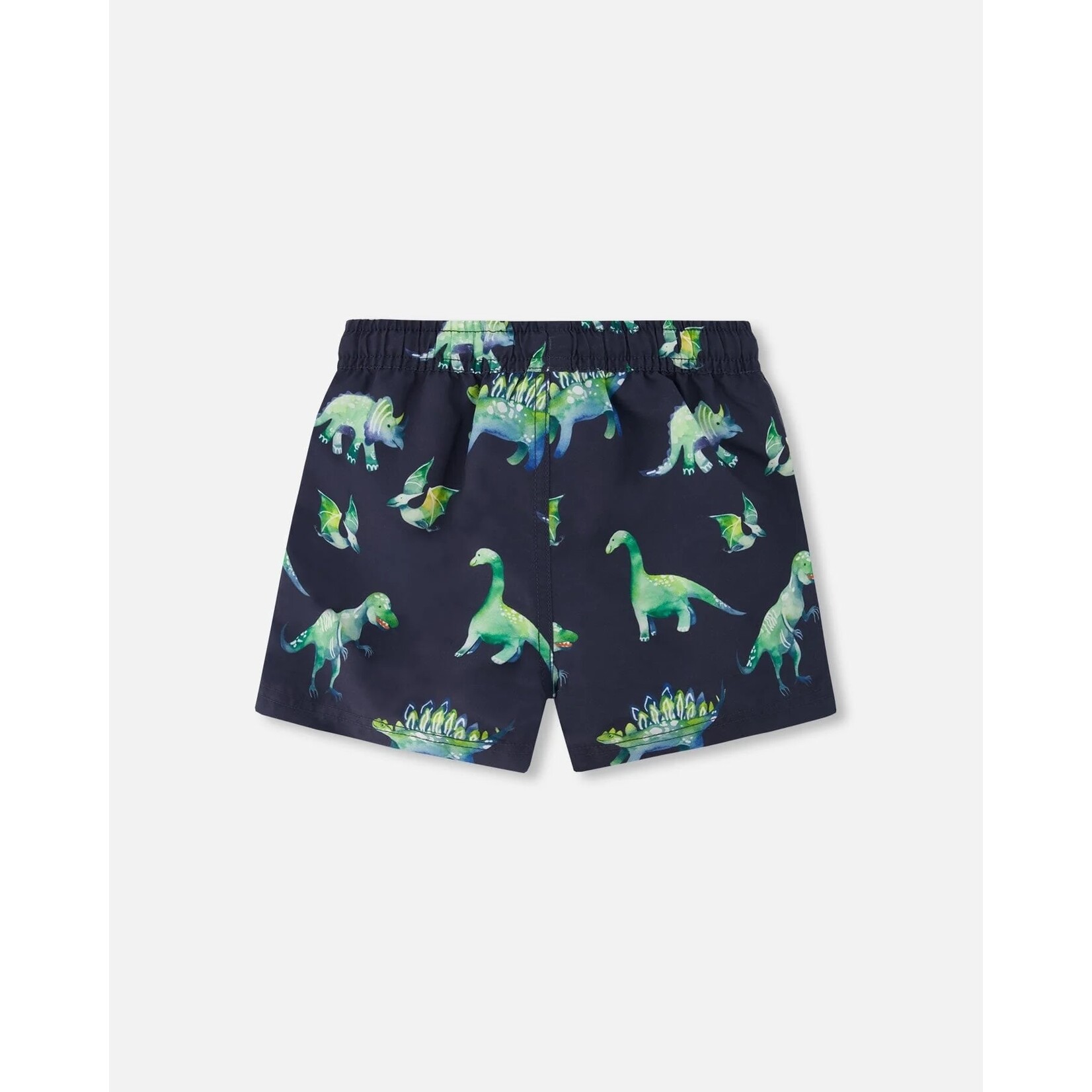 Deux par Deux DEUX PAR DEUX - Dark Grey Swim Shorts with Watercolor Dinosaur Print UPF50+