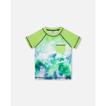 Deux par Deux DEUX PAR DEUX - T-shirt maillot (rashguard) vert pomme avec imprimé aquarelle UPF50+