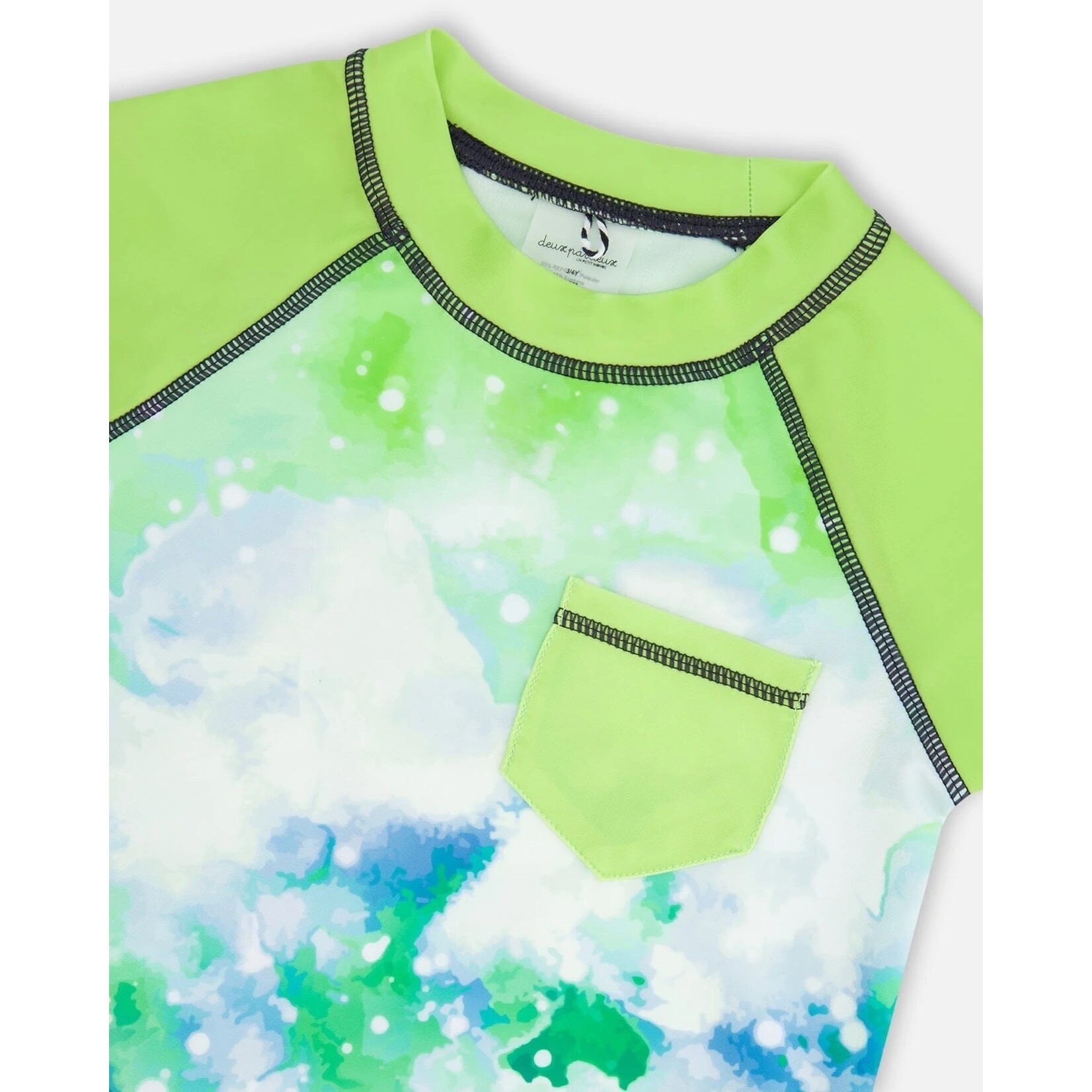 Deux par Deux DEUX PAR DEUX - Apple Green Short Sleeve Rashguard with Watercolor Print UPF50+