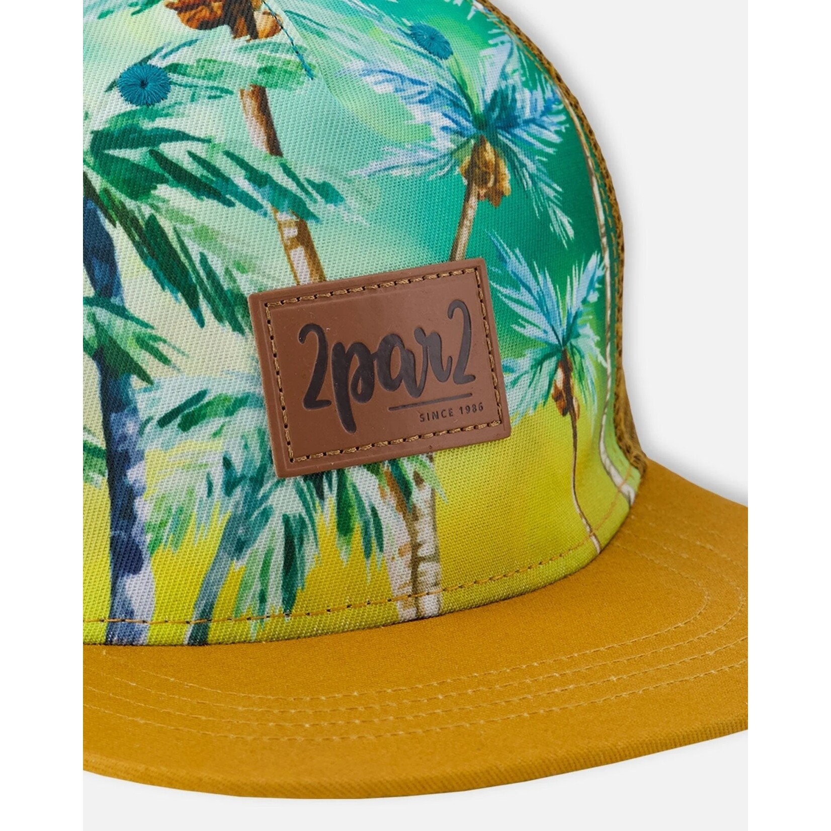 Deux par Deux DEUX PAR DEUX - Palm Tree Turquoise Cap with Caramel Mesh Back