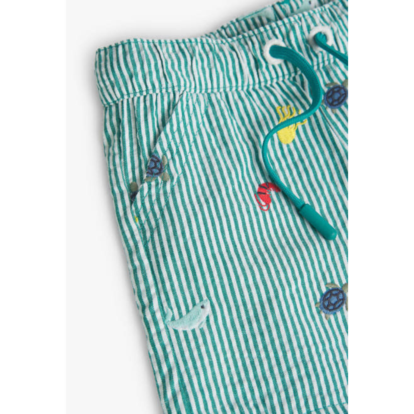 Boboli BOBOLI - Blue Striped Poplin Bermuda Shorts with Sea Life Embroidery