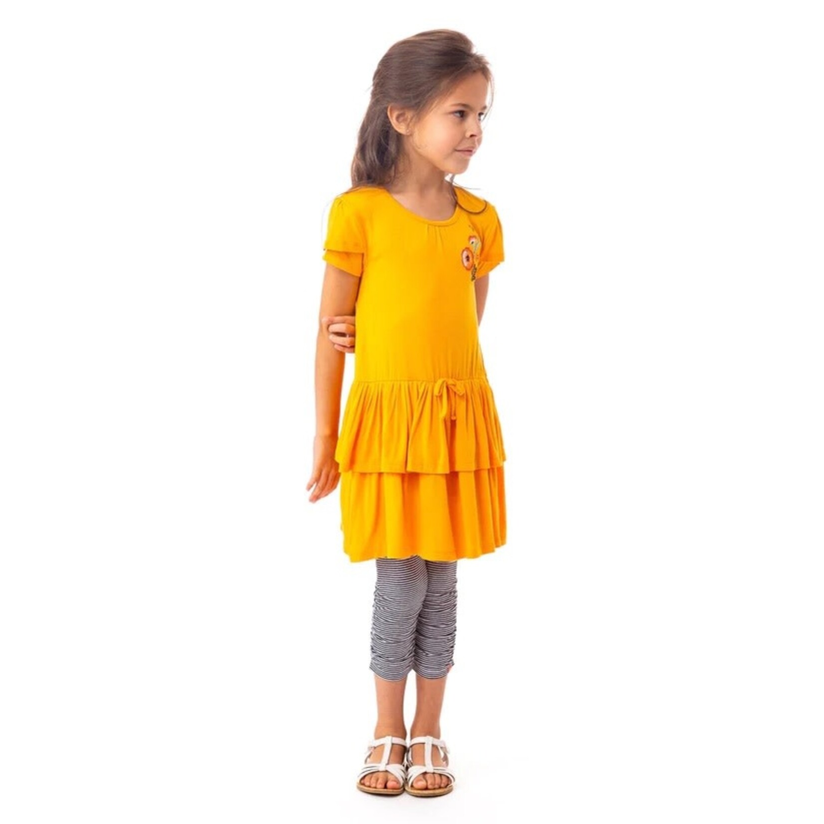 Nanö NANÖ - Sunflower yellow dress with floral embroidery at shoulder 'Pic-nic in the sun'