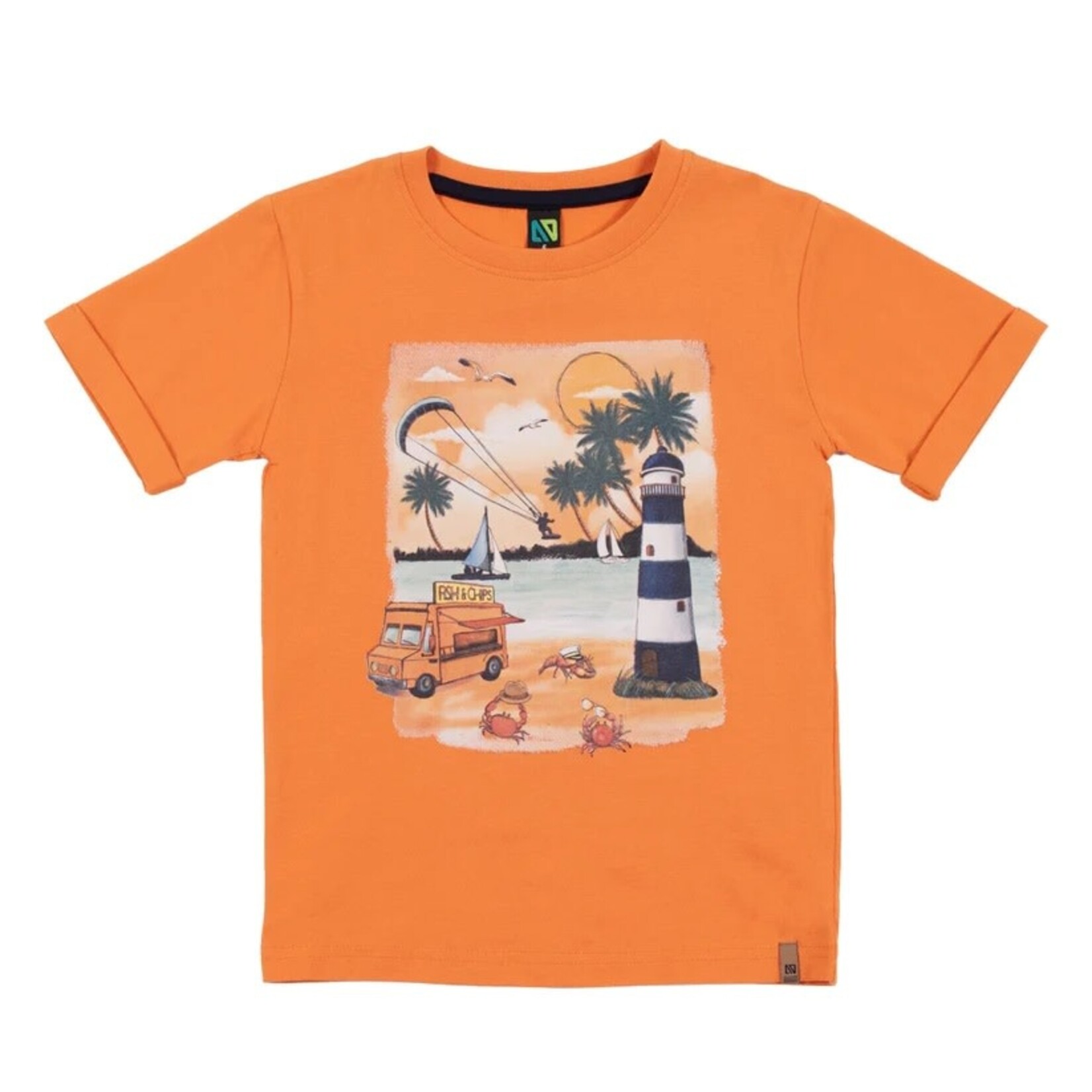 Nanö NANÖ - T-shirt à manches courtes orange avec imprimé de crabes à la plage - 'Cap sur la méditerranée'