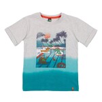 Nanö NANÖ - Short-sleeved heather gray and light blue fade t-shirt with animal print in the pool - 'Party piscine'