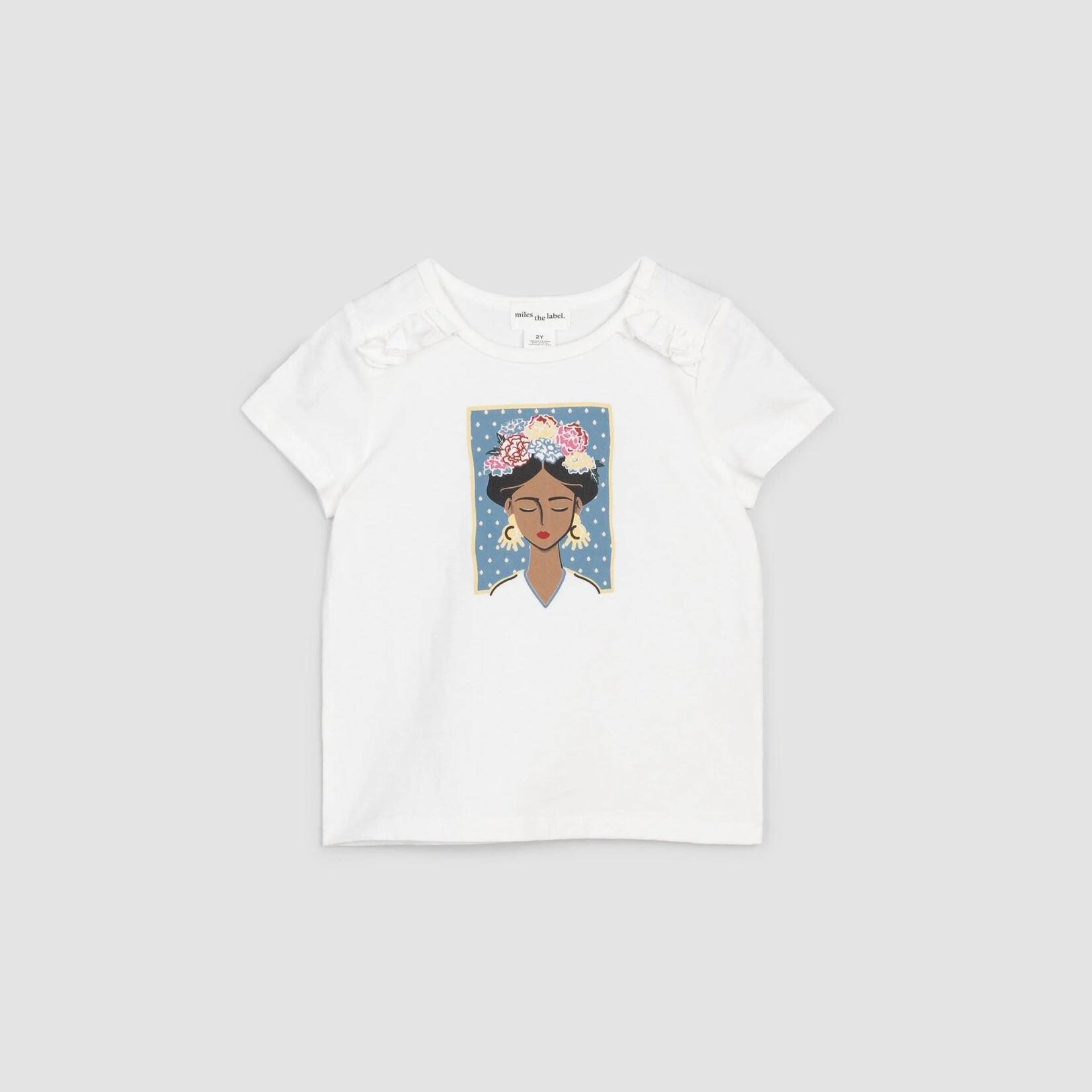 Miles the label MILES THE LABEL White Short Sleeve T-Shirt With Flower Crown Portrait Print