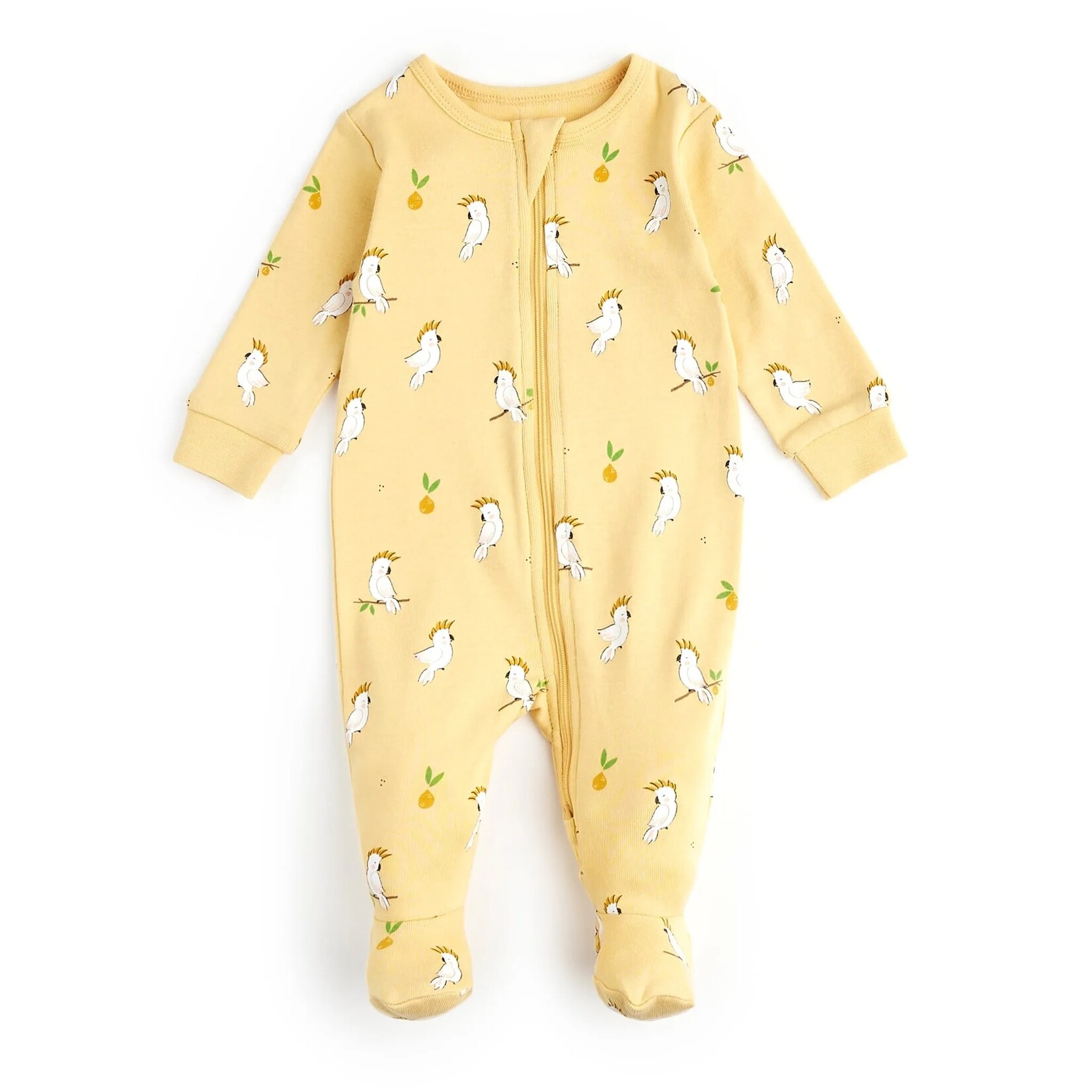 Petit Lem PETIT LEM - Yellow baby pyjamas with cockatoo print